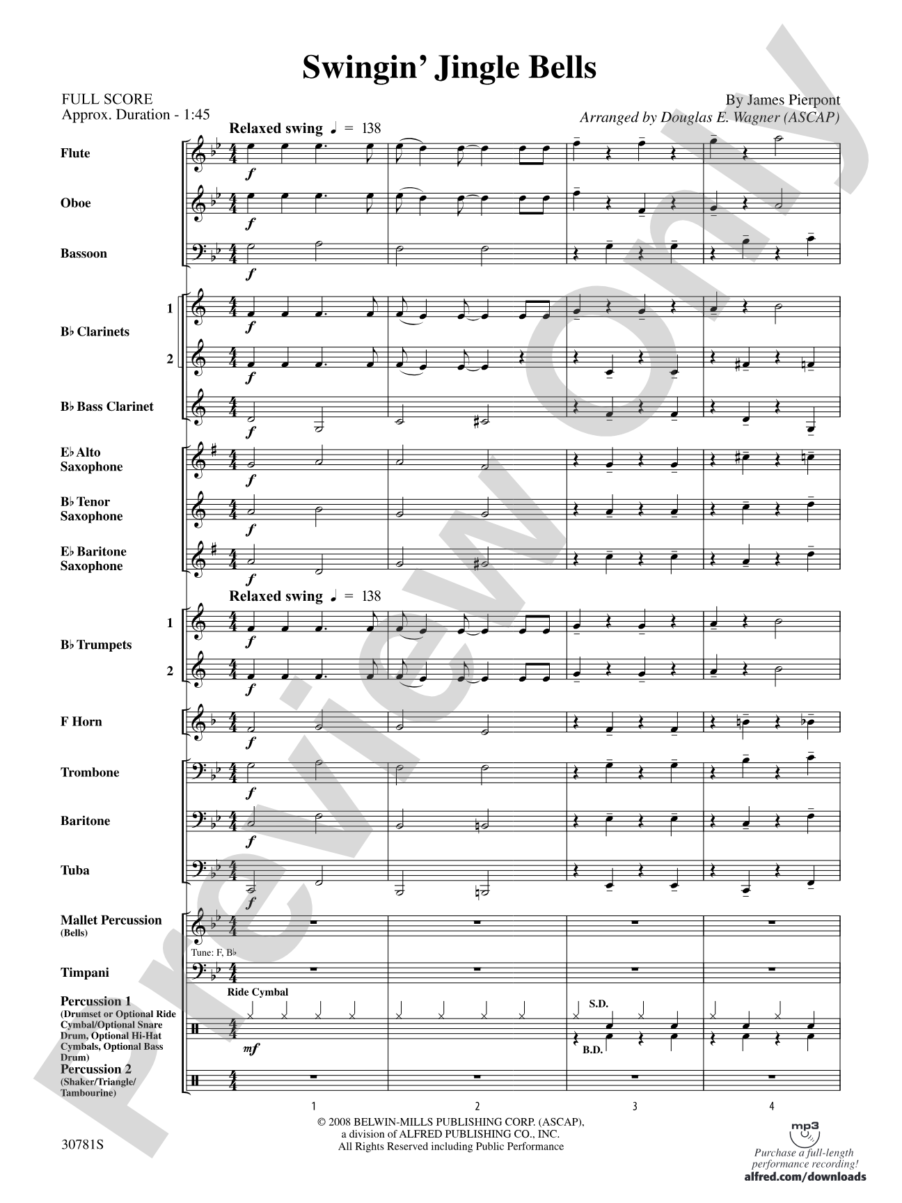 Swingin' Jingle Bells: Concert Band Conductor Score & Parts