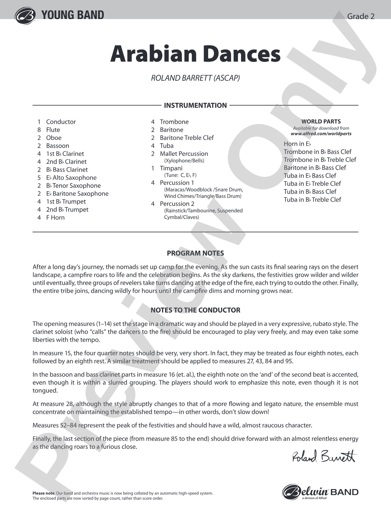 Arabian Dances: Concert Band Conductor Score & Parts