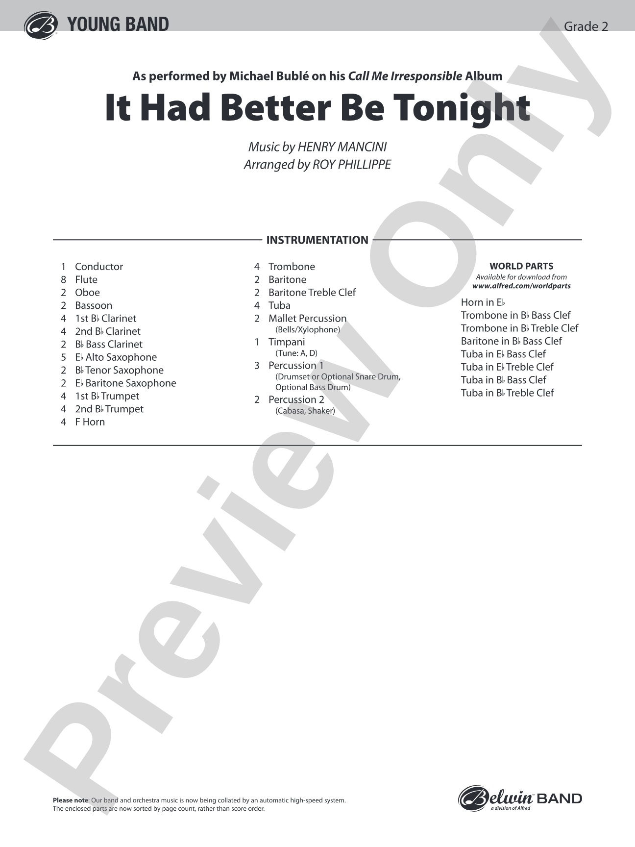 It Had Better Be Tonight (Meglio Stasera): Concert Band Conductor Score & Parts