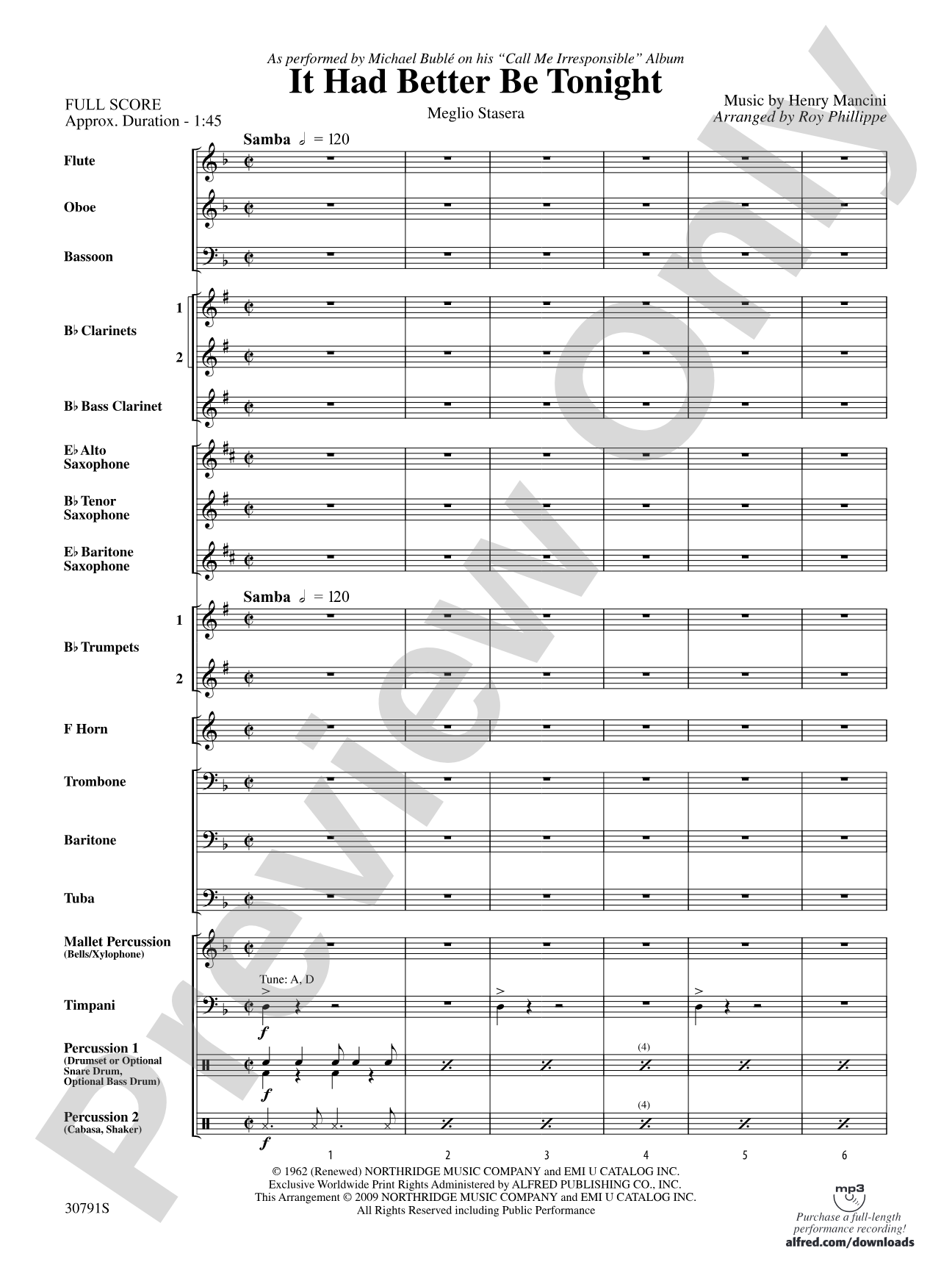 It Had Better Be Tonight (Meglio Stasera): Concert Band Conductor Score & Parts
