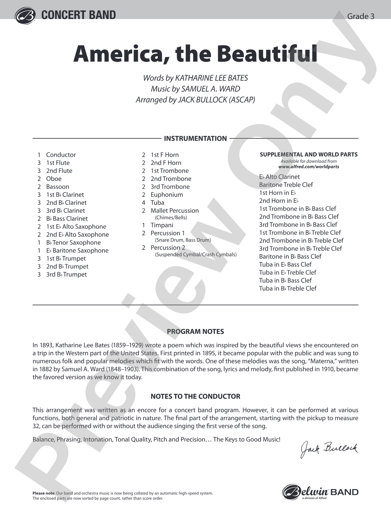 America, the Beautiful: Concert Band Conductor Score & Parts