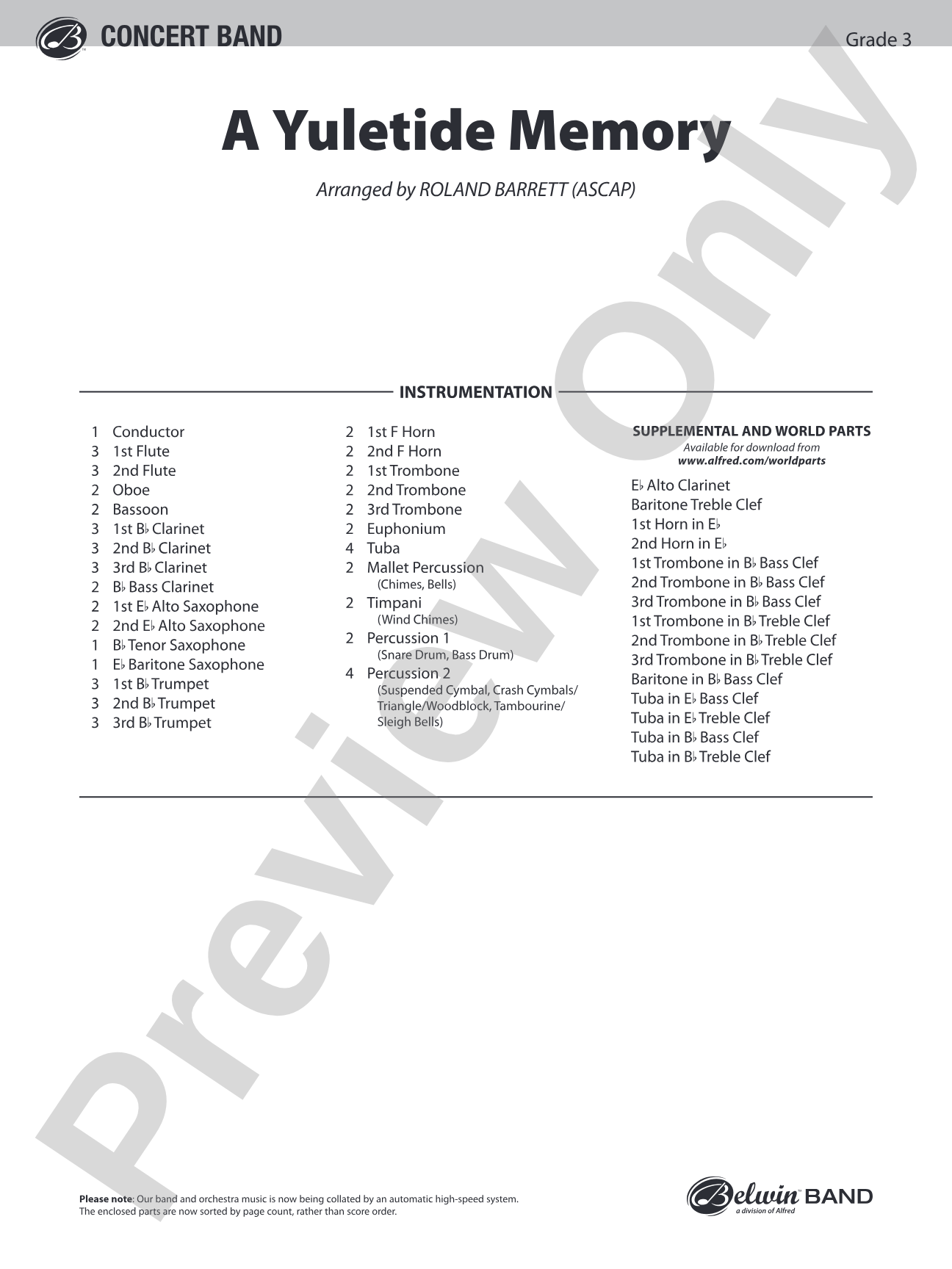 A Yuletide Memory: Concert Band Conductor Score & Parts