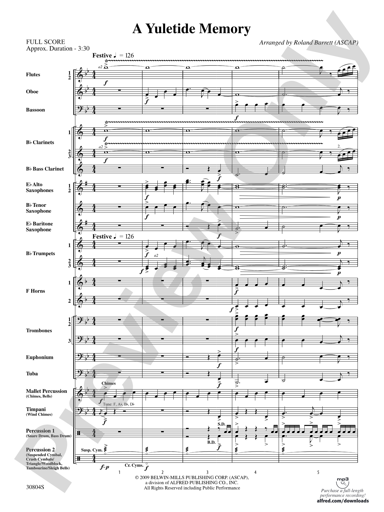 A Yuletide Memory: Concert Band Conductor Score & Parts