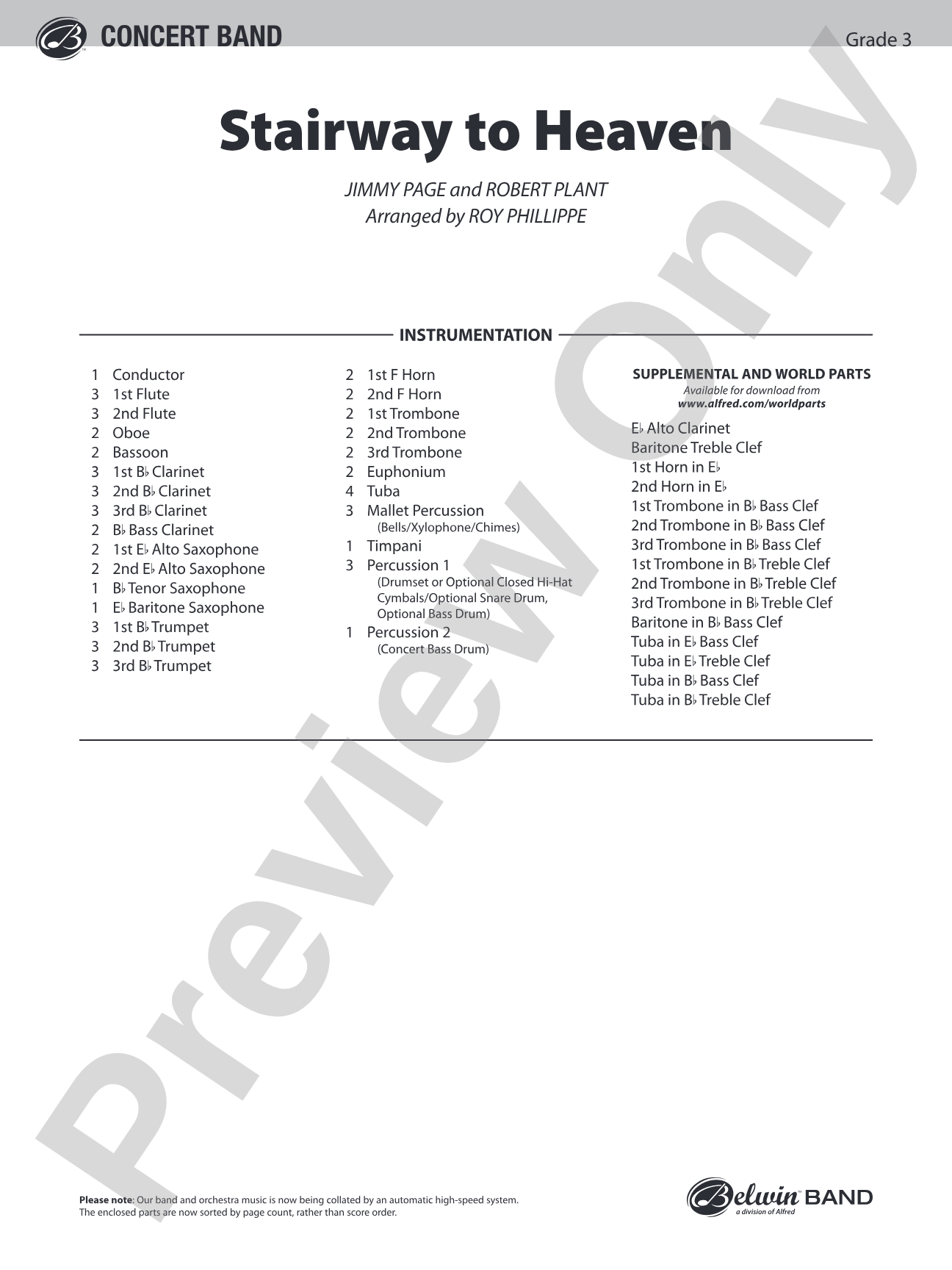 Stairway to Heaven: Concert Band Conductor Score & Parts