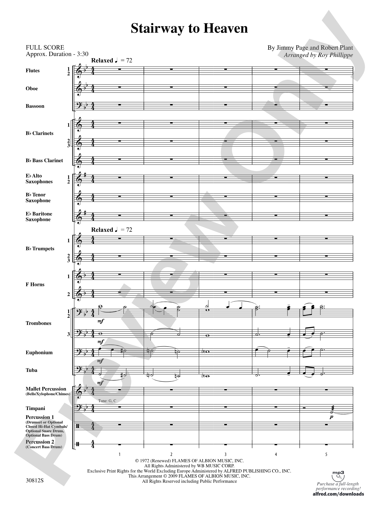 Stairway to Heaven: Concert Band Conductor Score & Parts