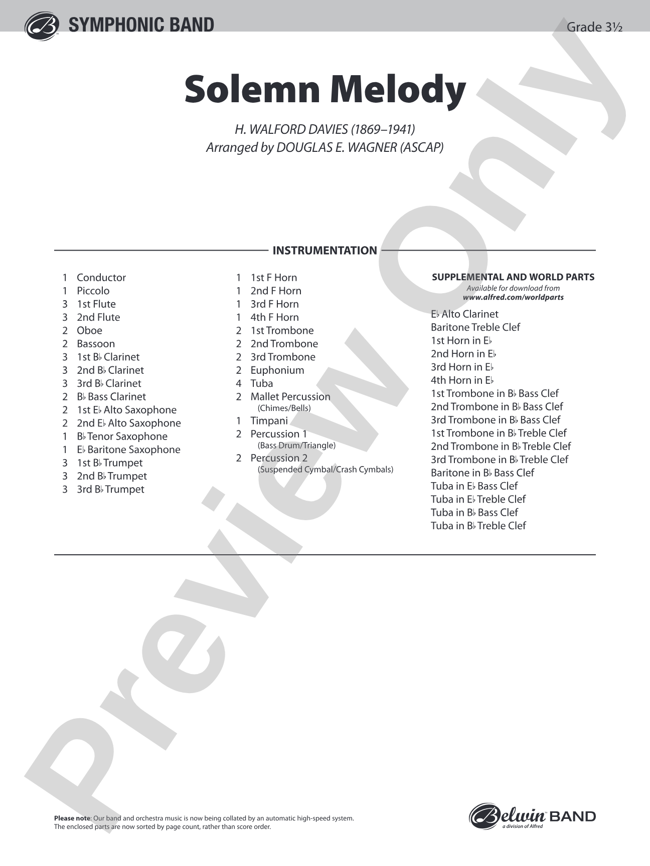 Solemn Melody: Concert Band Conductor Score & Parts