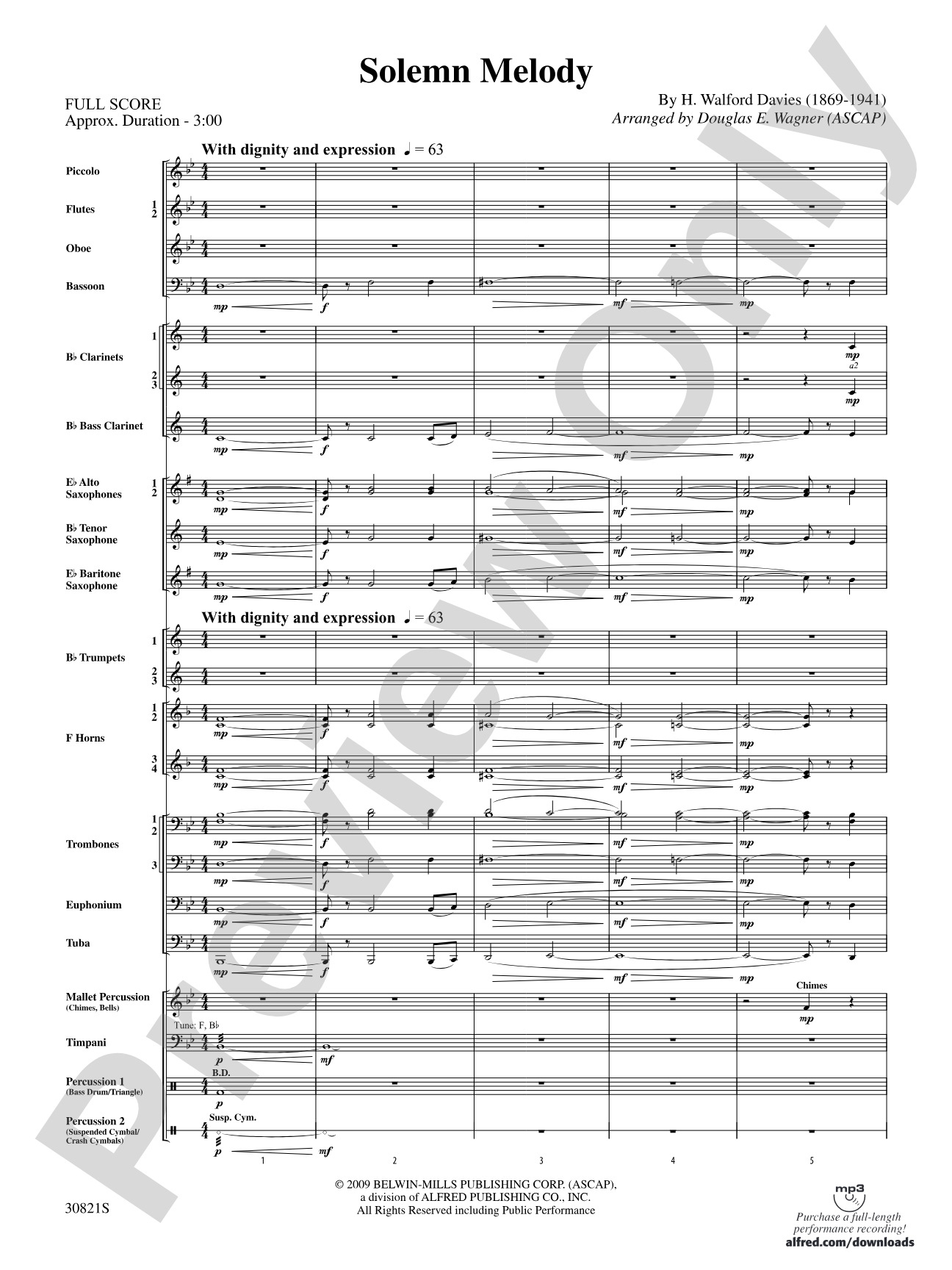 Solemn Melody: Concert Band Conductor Score & Parts