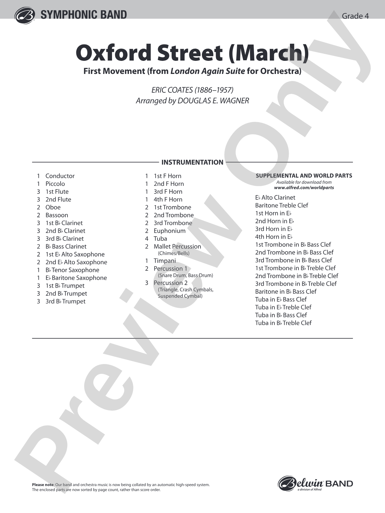 Oxford Street (March): Concert Band Conductor Score & Parts