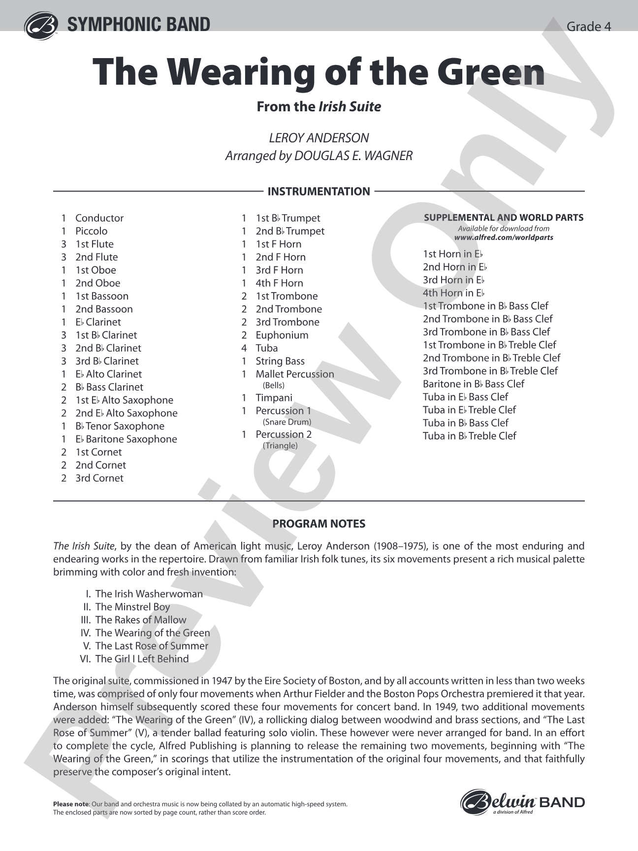 The Wearing of the Green (from the Irish Suite): Concert Band Conductor Score & Parts