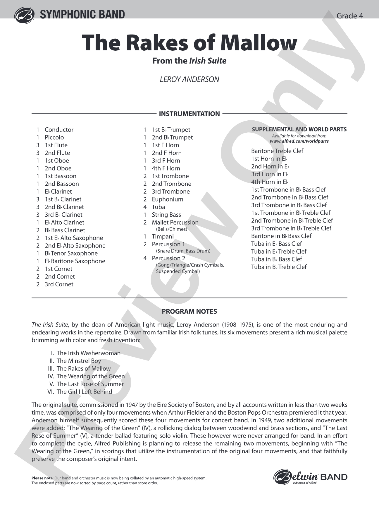 The Rakes of Mallow (from the Irish Suite): Concert Band Conductor Score & Parts