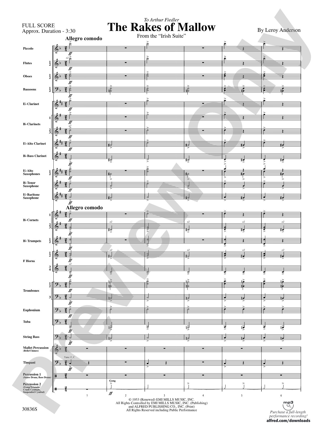 The Rakes of Mallow (from the Irish Suite): Concert Band Conductor Score & Parts