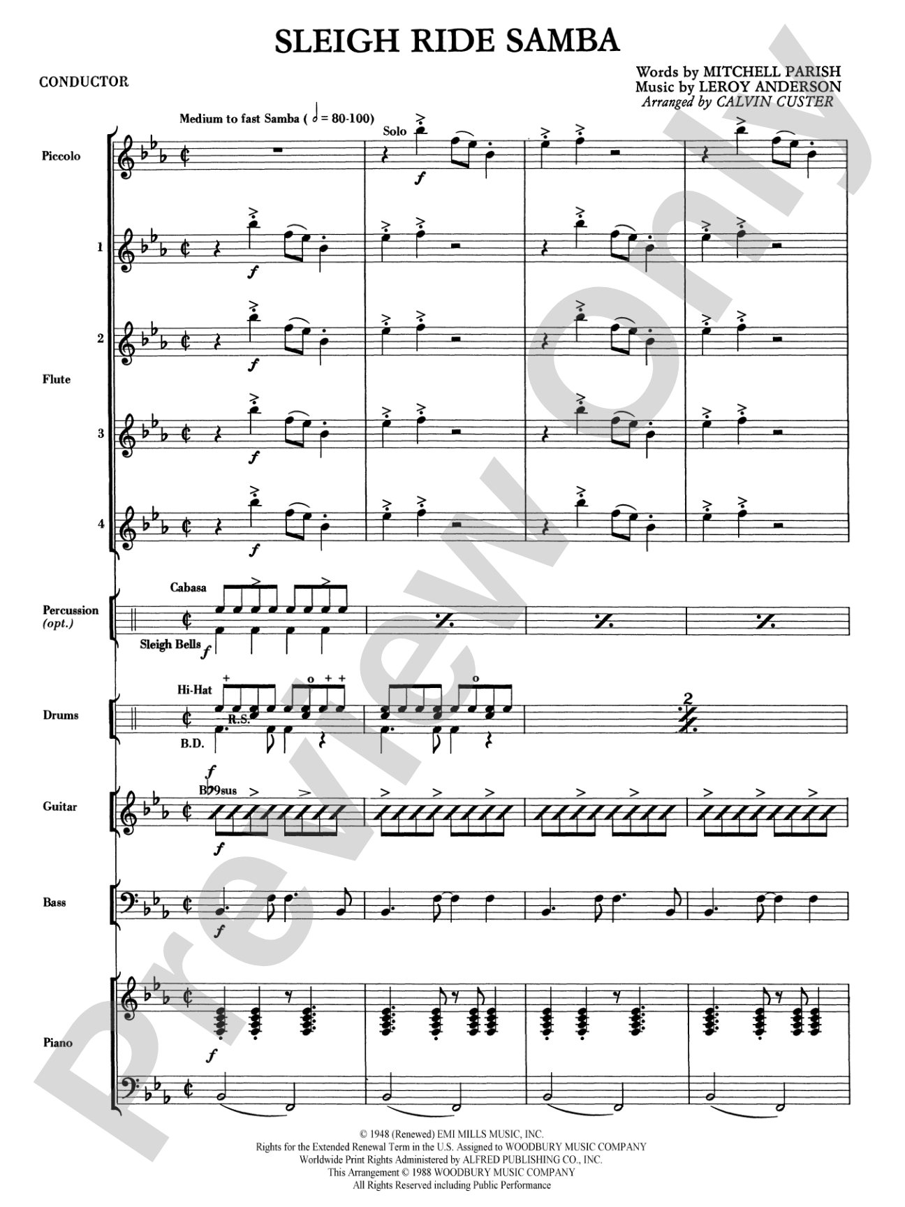 Sleigh Ride Samba: Flute Choir