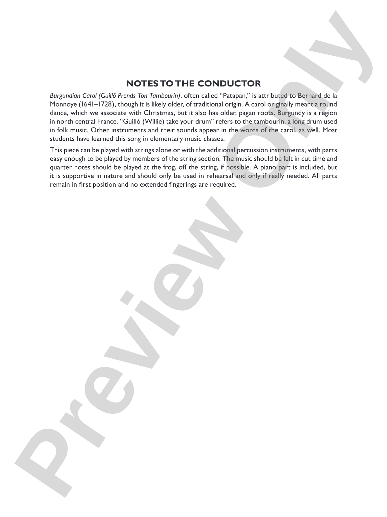 Burgundian Carol (Guillo Prends Ton Tamourin): String Orchestra Conductor Score & Parts