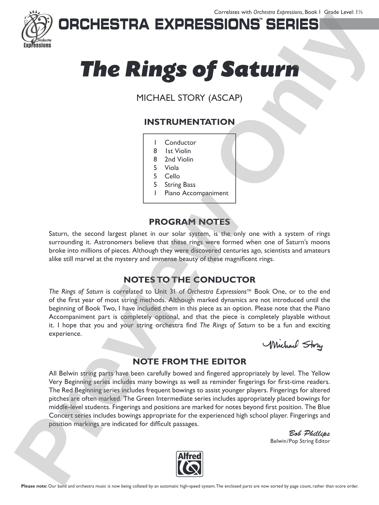 The Rings of Saturn: String Orchestra Conductor Score & Parts