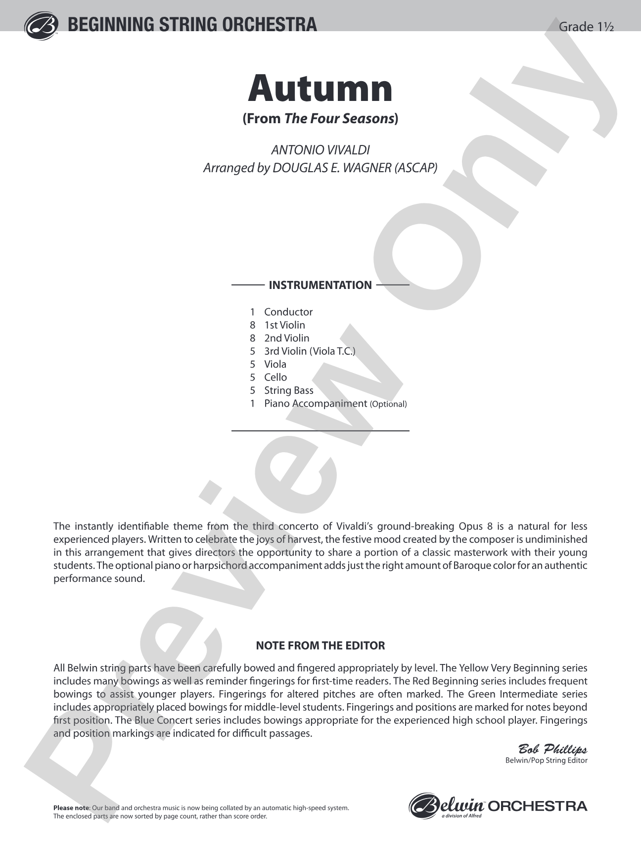 Autumn (from The Four Seasons): String Orchestra Conductor Score & Parts