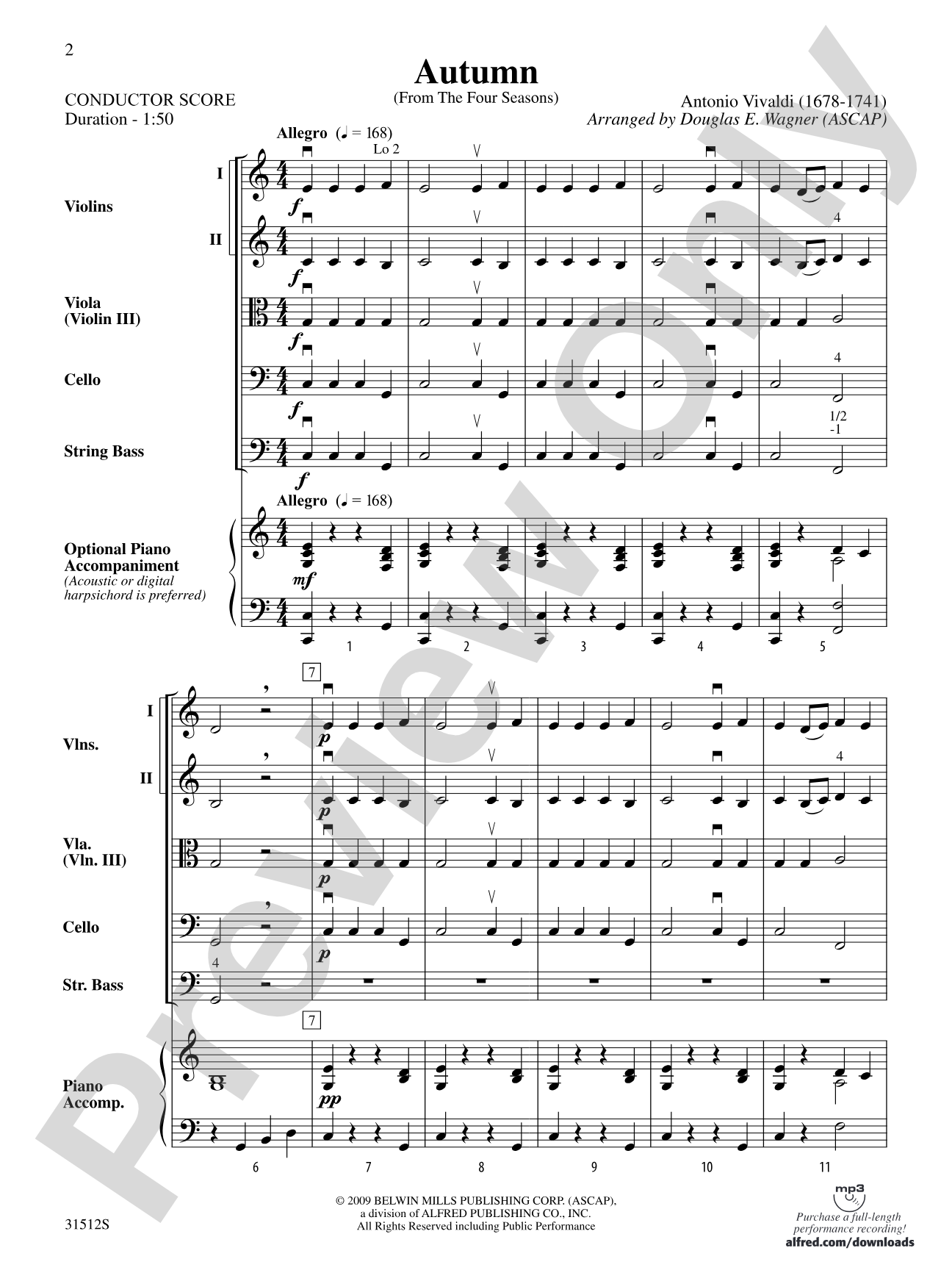 Autumn (from The Four Seasons): String Orchestra Conductor Score & Parts