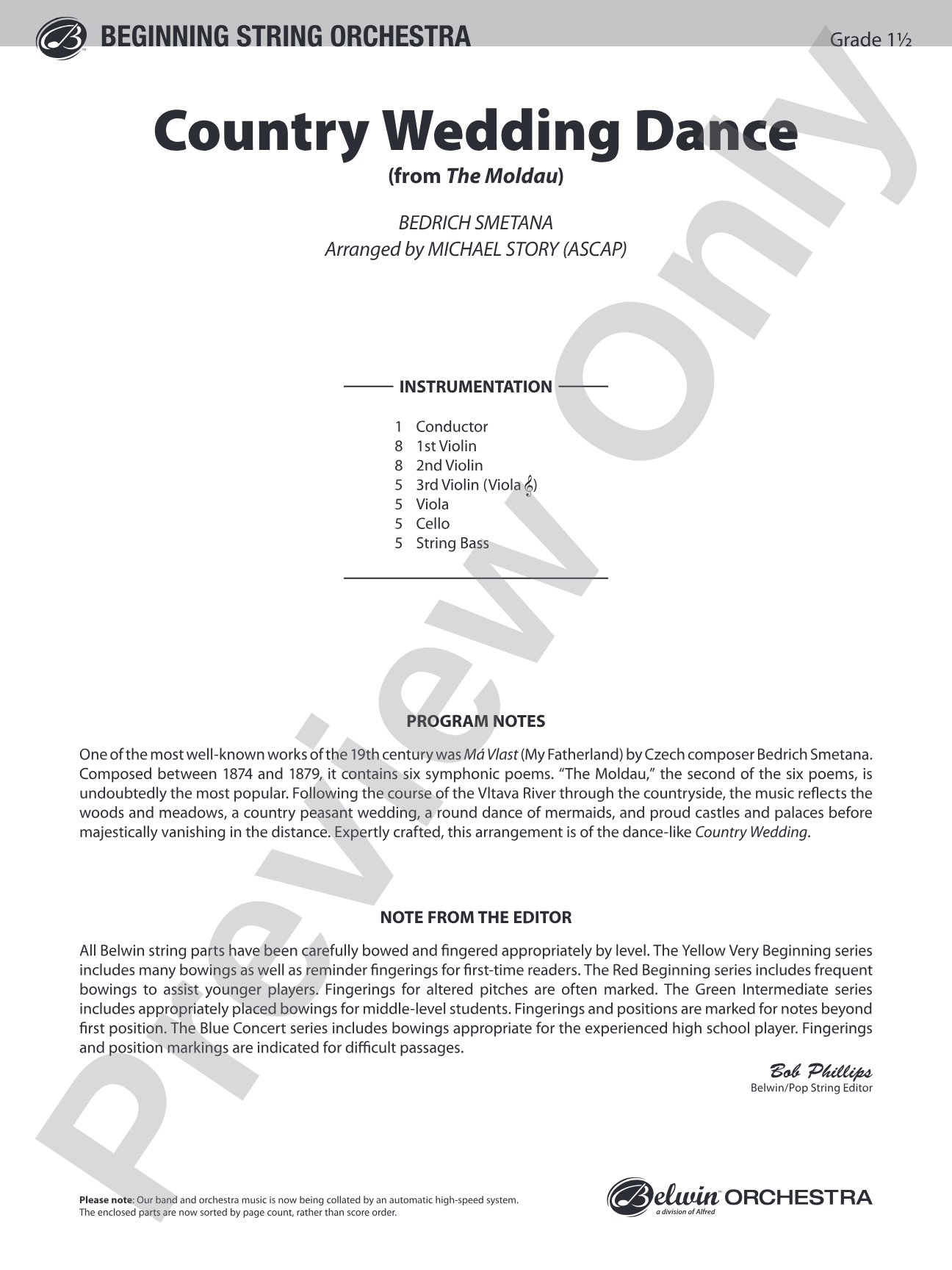 Country Wedding Dance (from The Moldau): String Orchestra Conductor Score & Parts