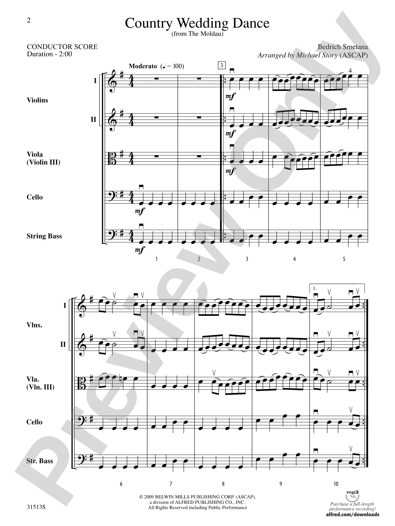 Country Wedding Dance (from The Moldau): String Orchestra Conductor Score & Parts