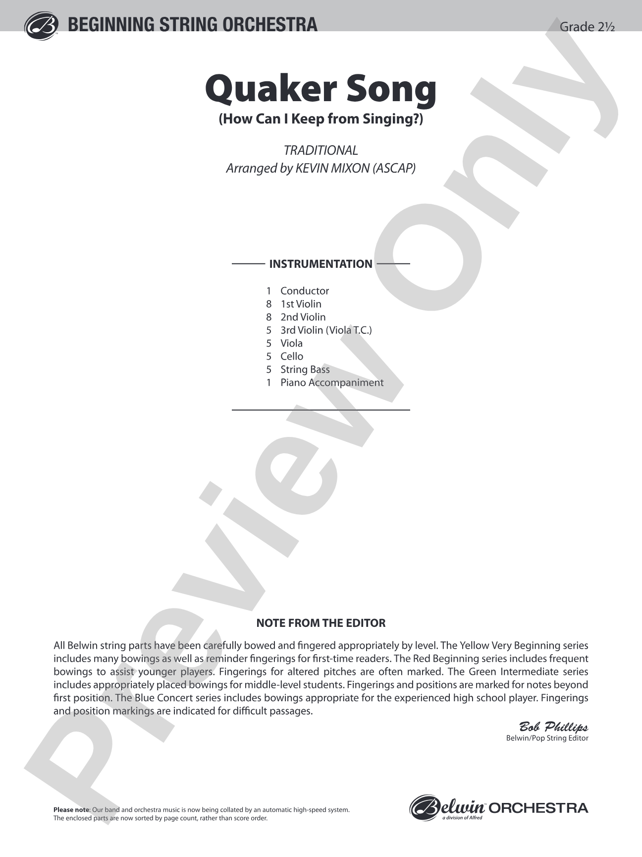 Quaker Song (How Can I Keep from Singing?): String Orchestra Conductor Score & Parts