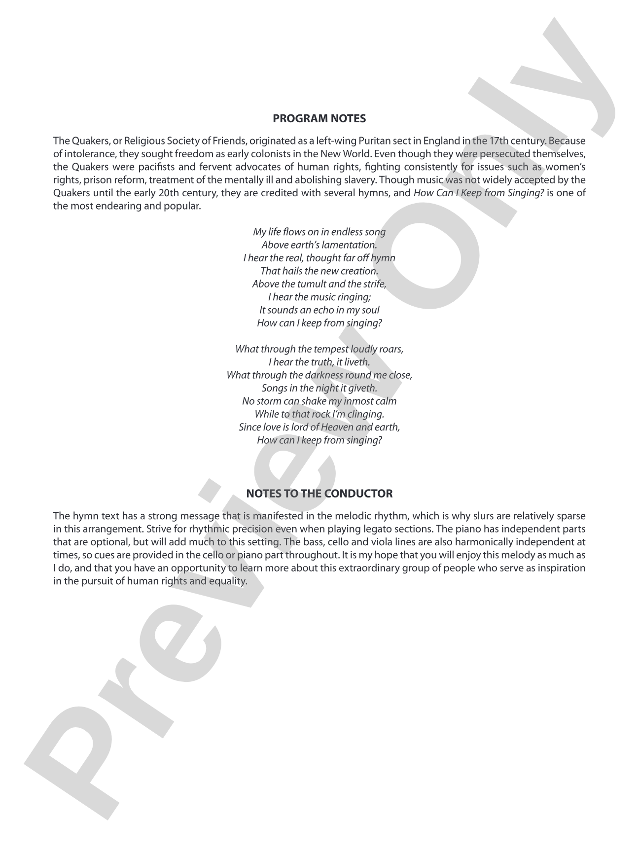 Quaker Song (How Can I Keep from Singing?): String Orchestra Conductor Score & Parts