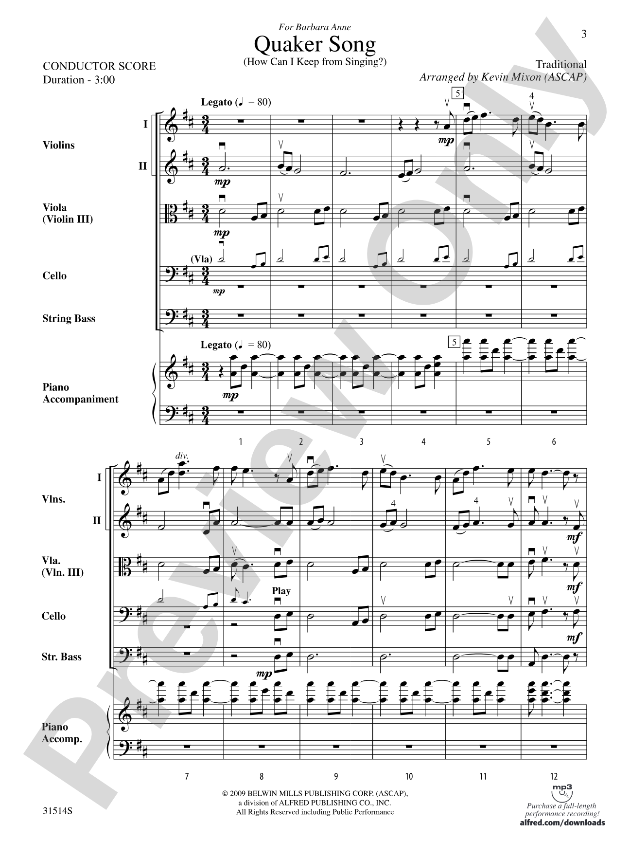 Quaker Song (How Can I Keep from Singing?): String Orchestra Conductor Score & Parts