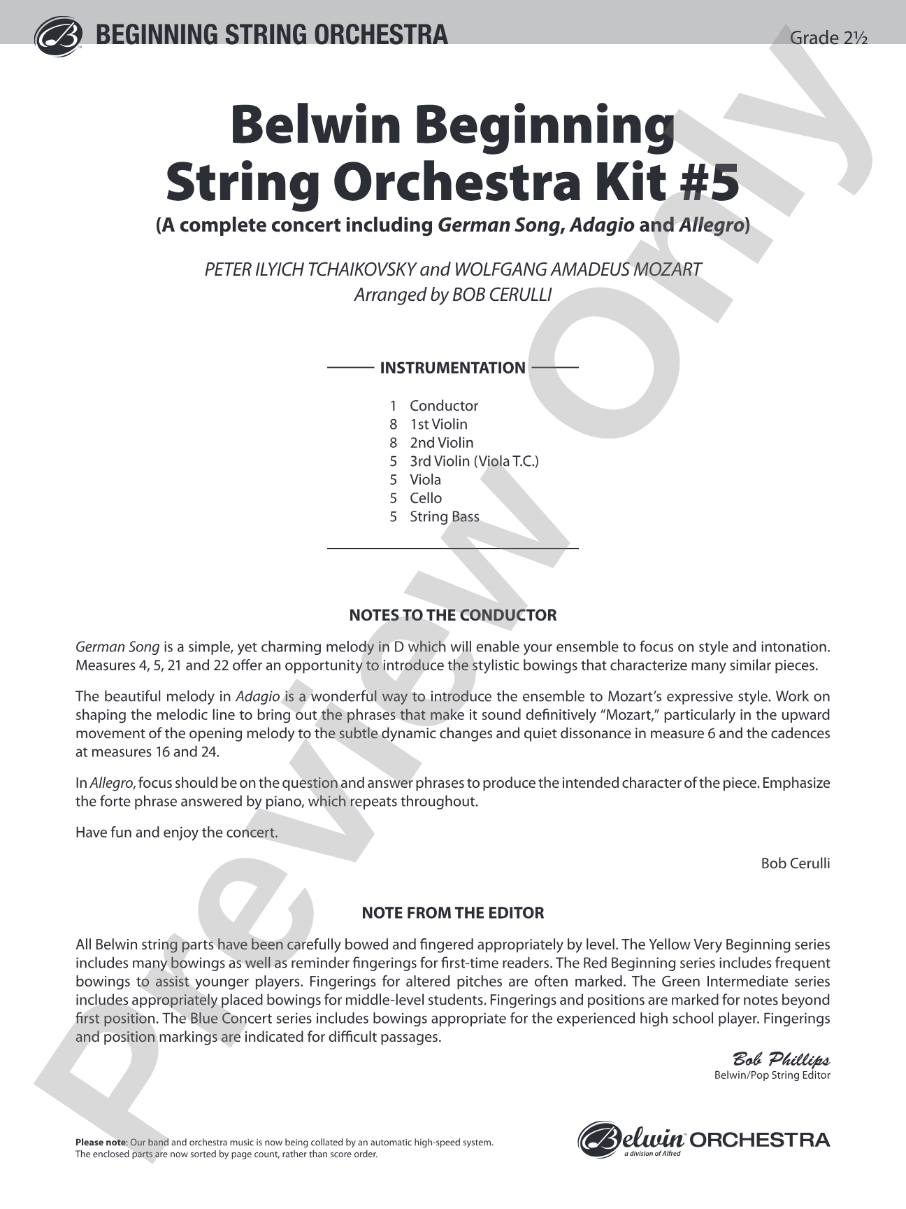 Belwin Beginning String Orchestra Kit #5: String Orchestra Conductor Score & Parts