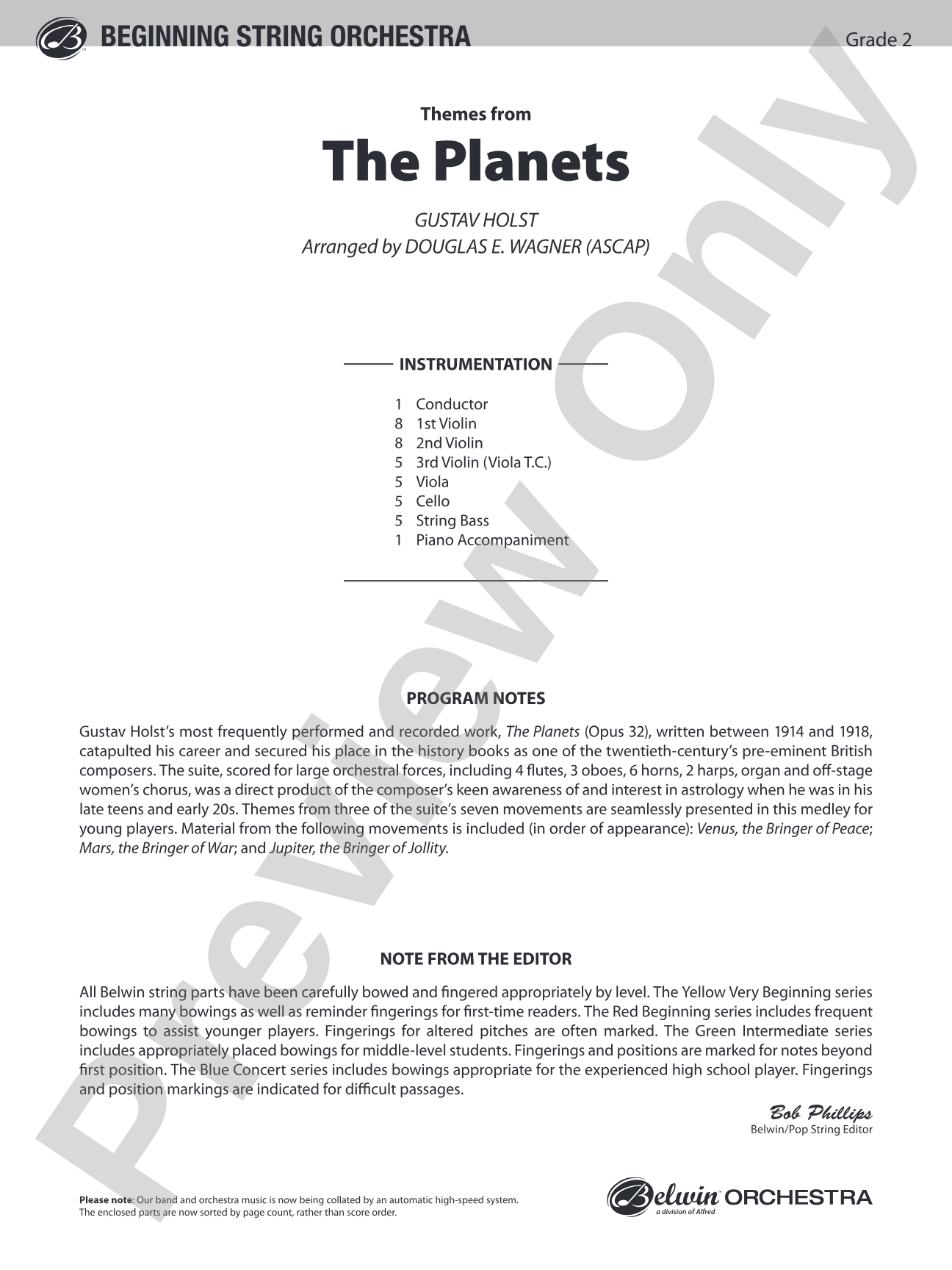 The Planets, Themes from: Score