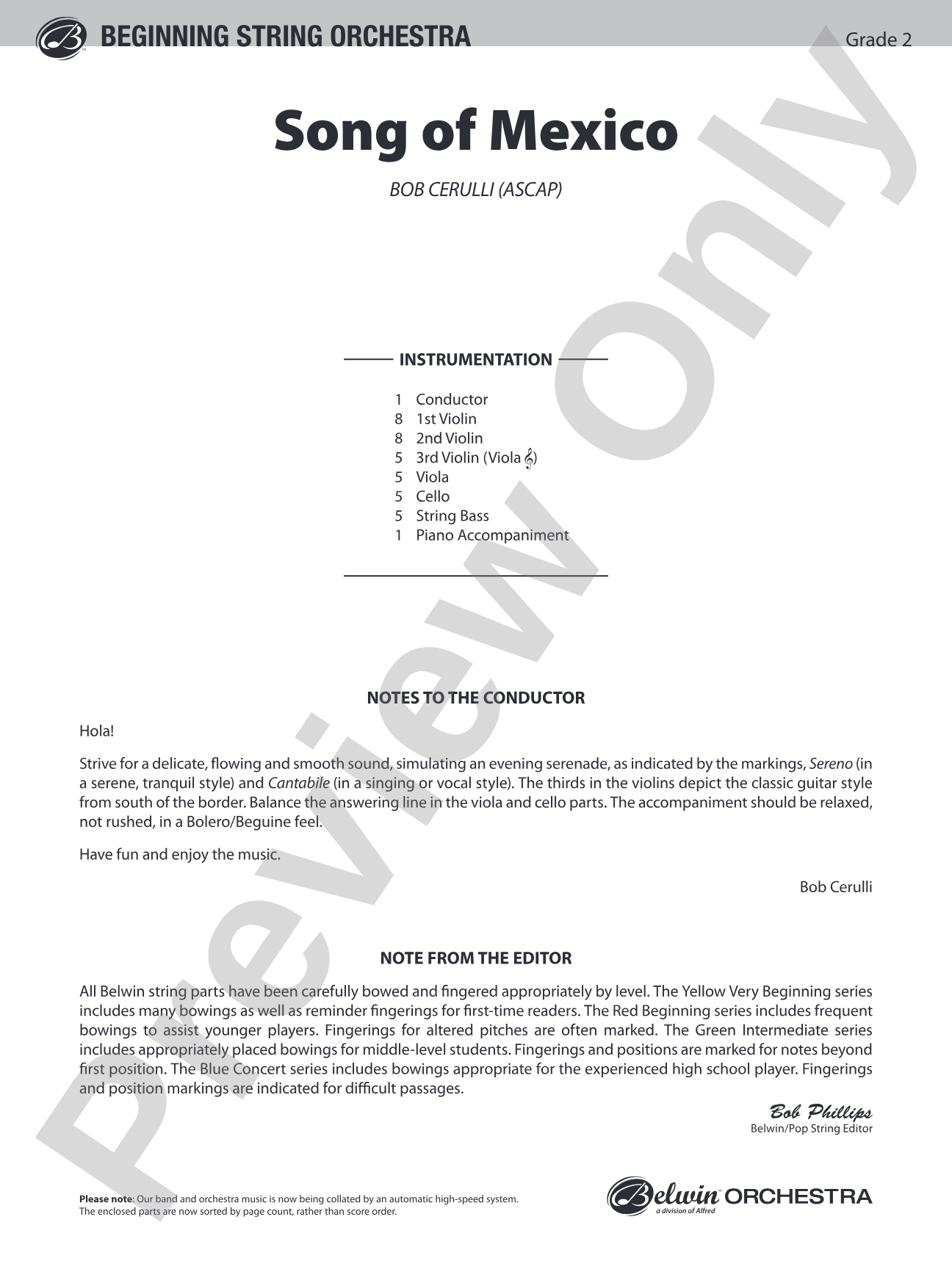 Song of Mexico: String Orchestra Conductor Score & Parts