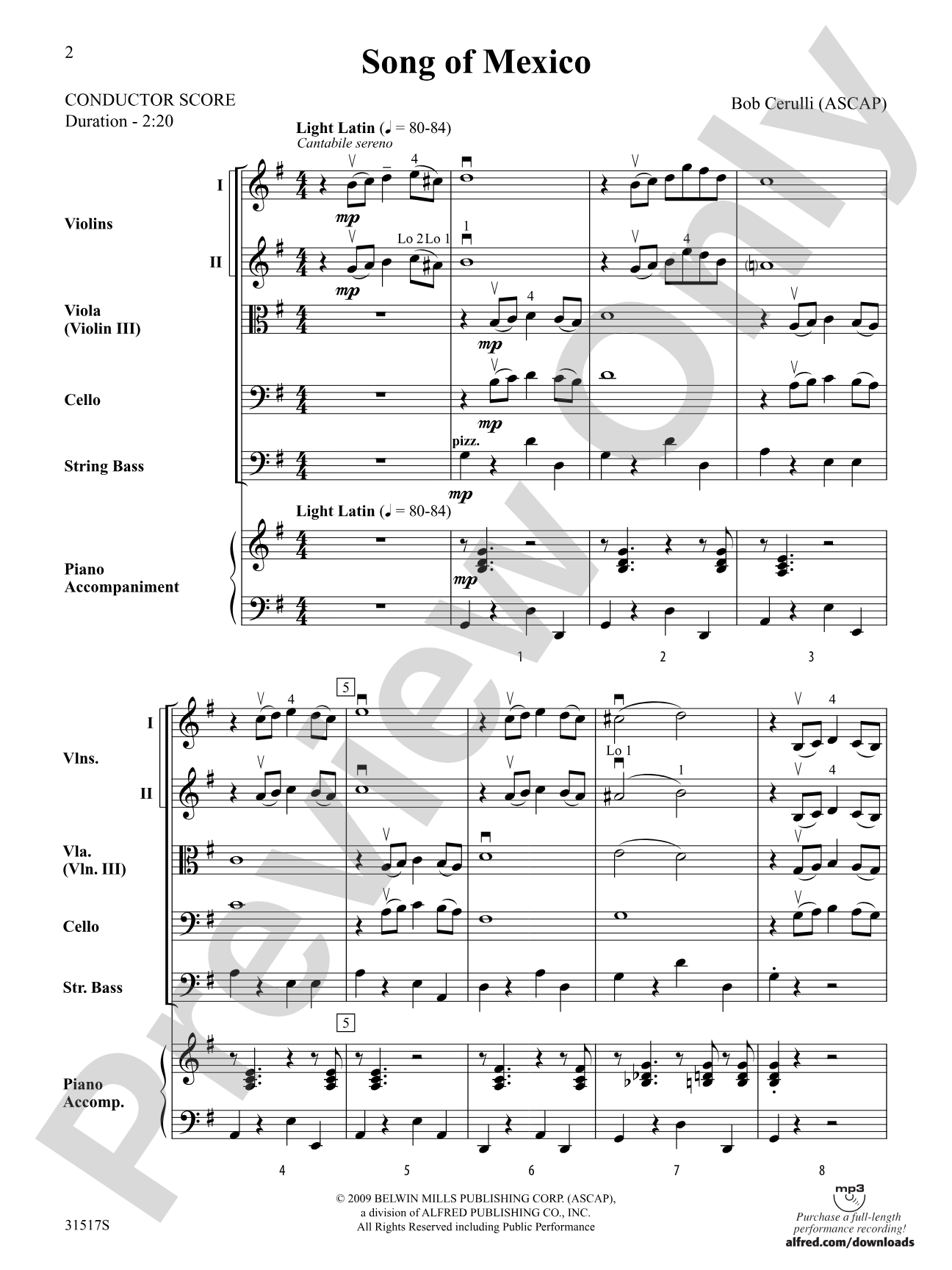 Song of Mexico: String Orchestra Conductor Score & Parts