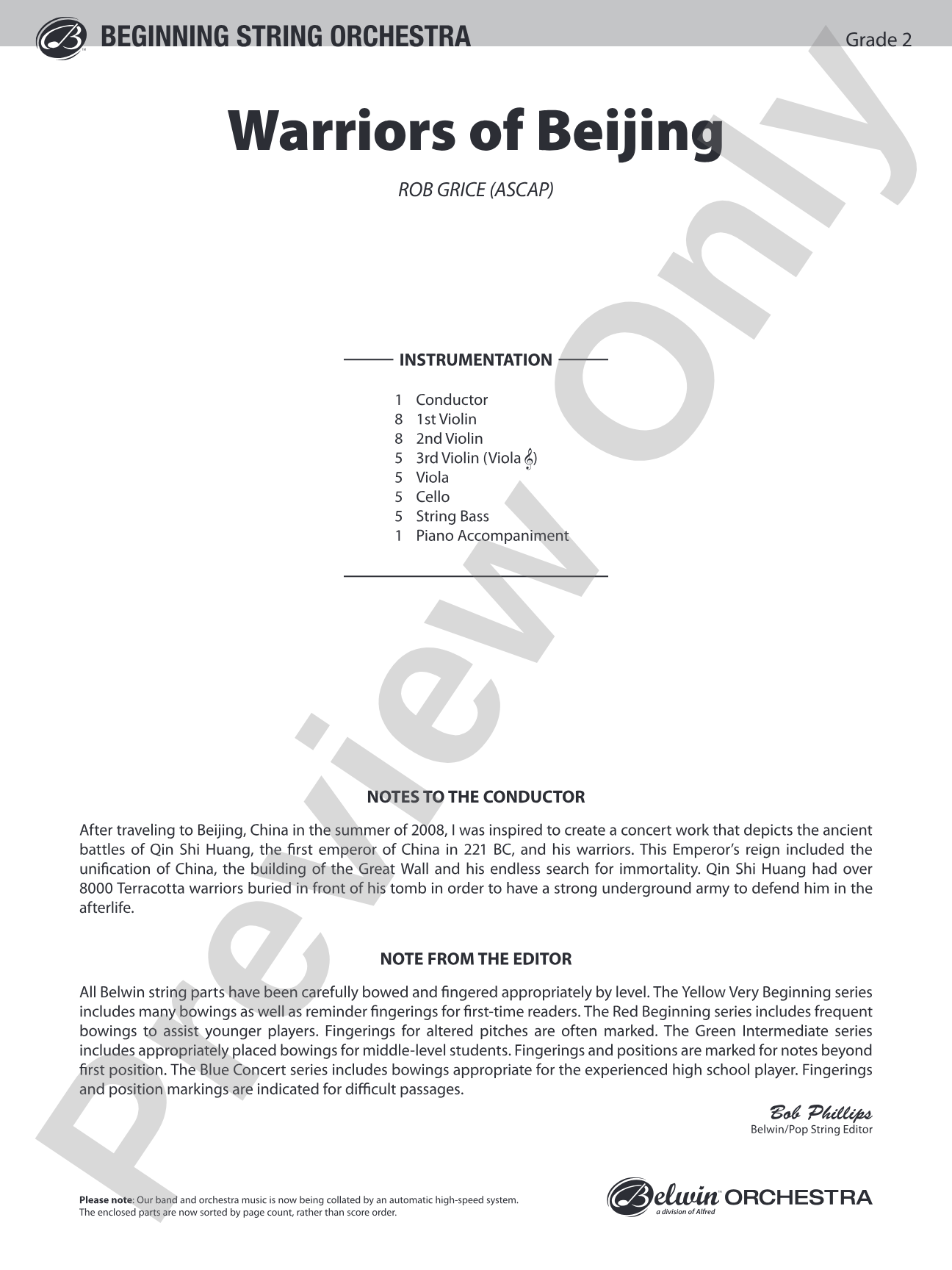Warriors of Beijing: String Orchestra Conductor Score & Parts