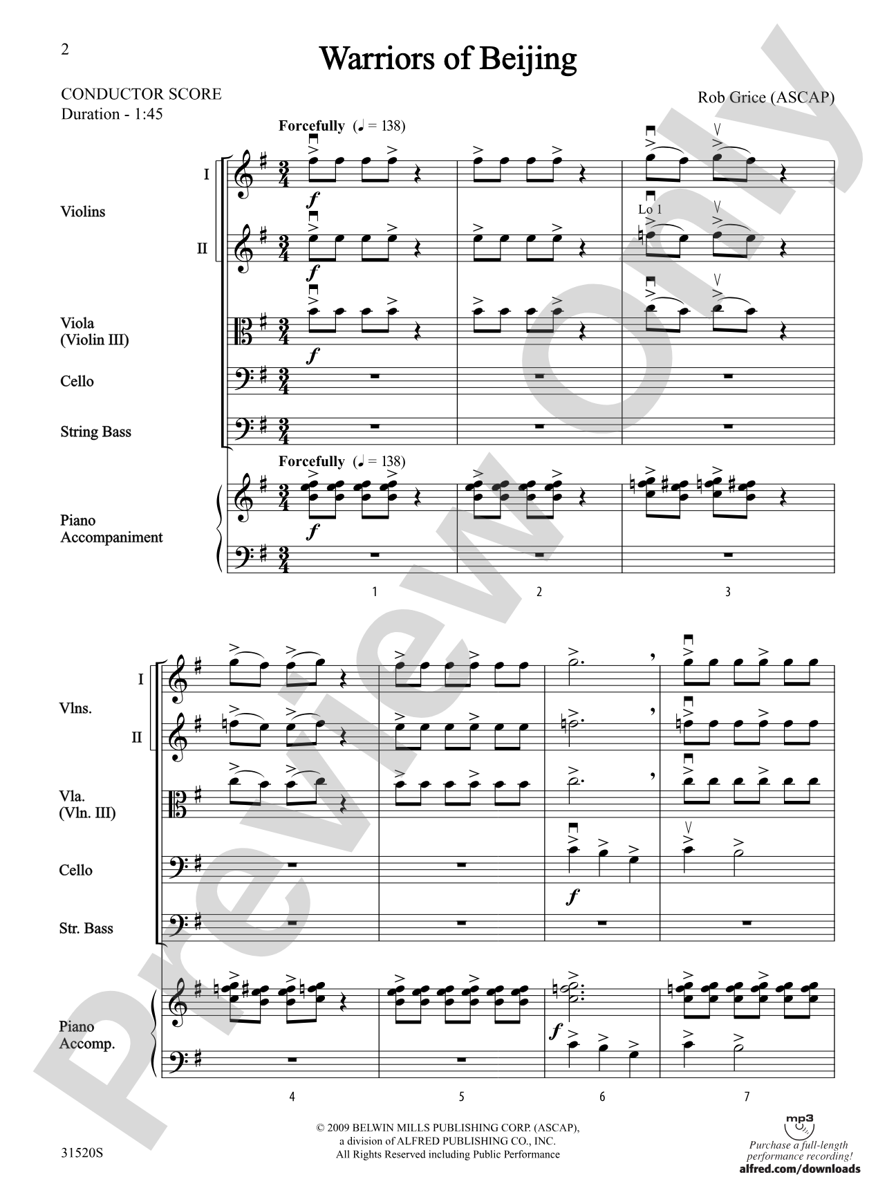 Warriors of Beijing: String Orchestra Conductor Score & Parts