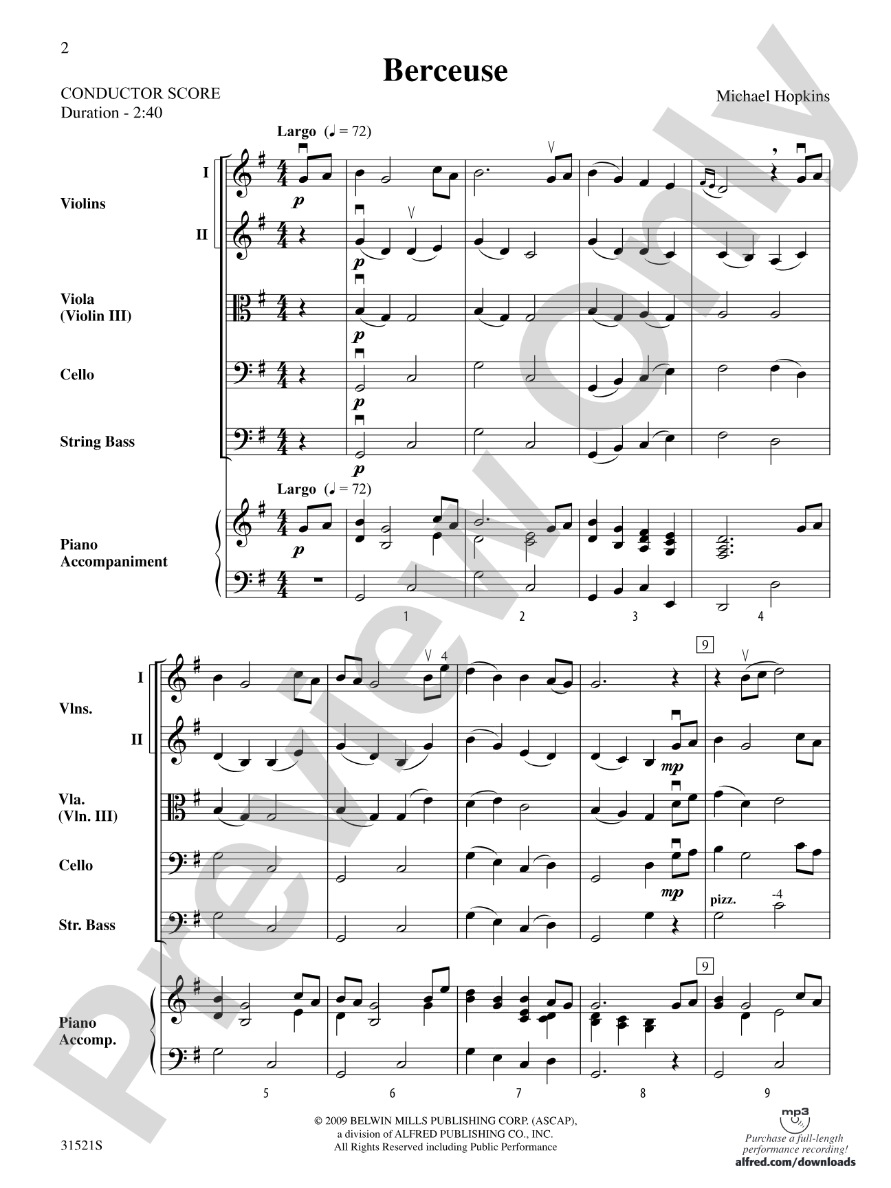 Berceuse: String Orchestra Conductor Score & Parts
