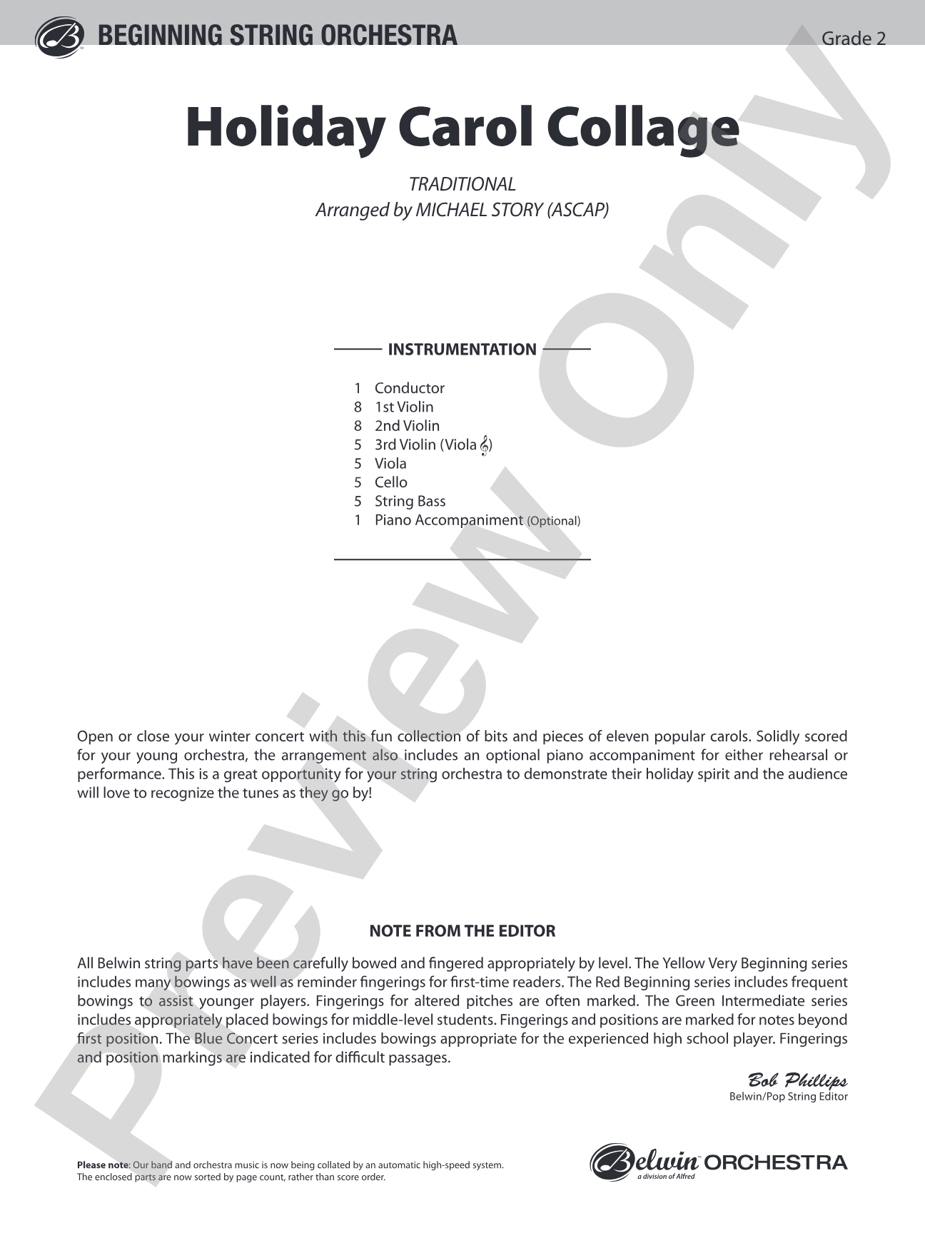 Holiday Carol Collage: String Orchestra Conductor Score & Parts