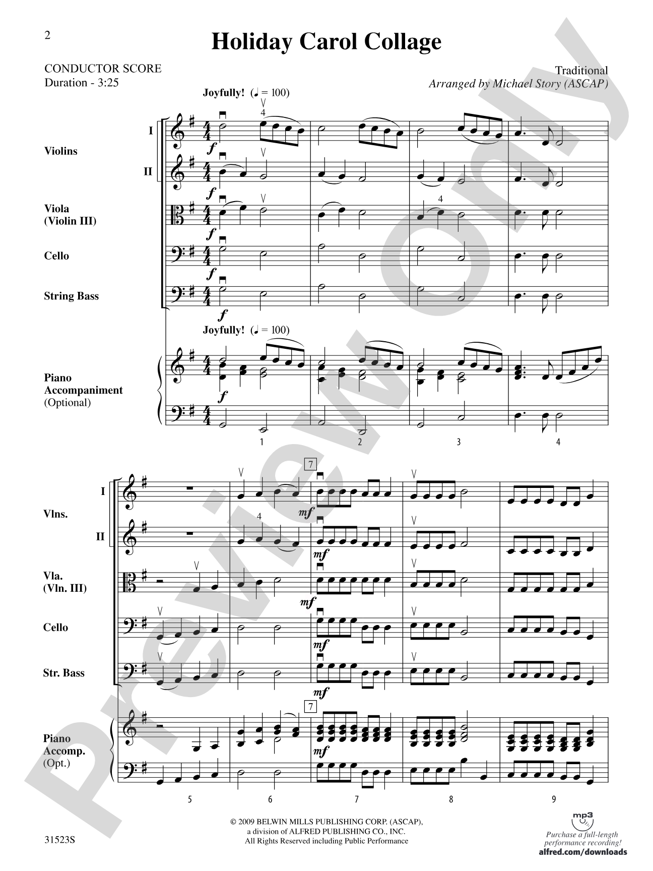 Holiday Carol Collage: String Orchestra Conductor Score & Parts