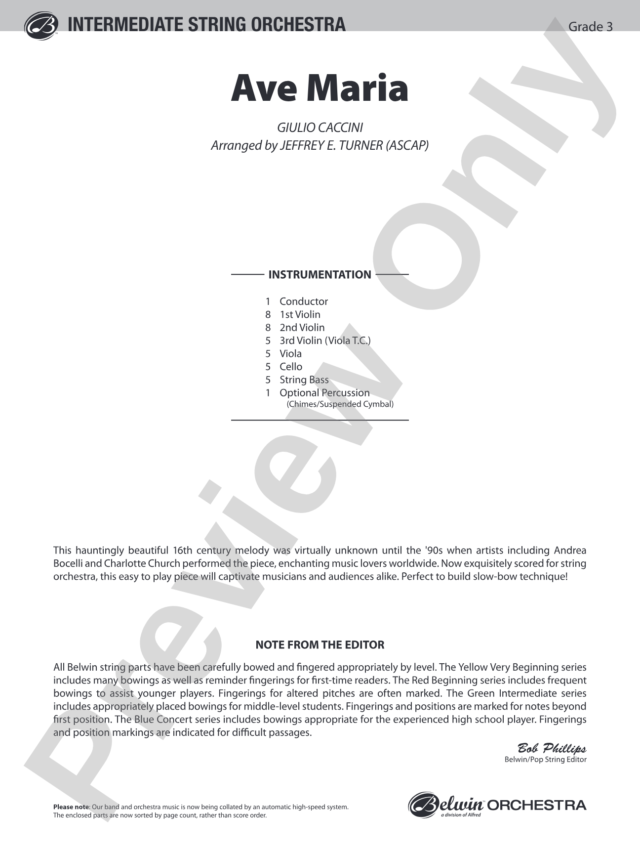 Ave Maria: String Orchestra Conductor Score & Parts