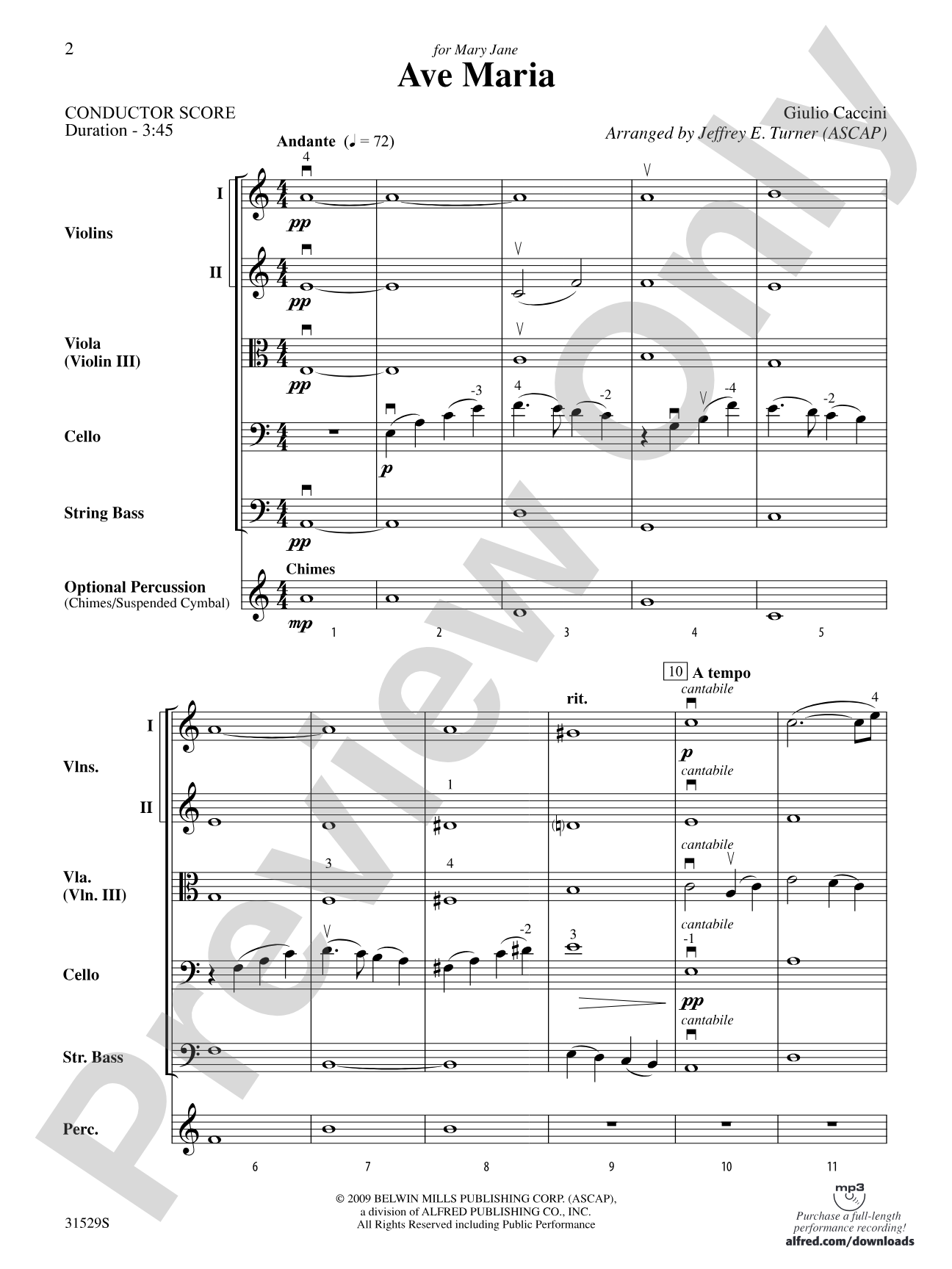 Ave Maria: String Orchestra Conductor Score & Parts