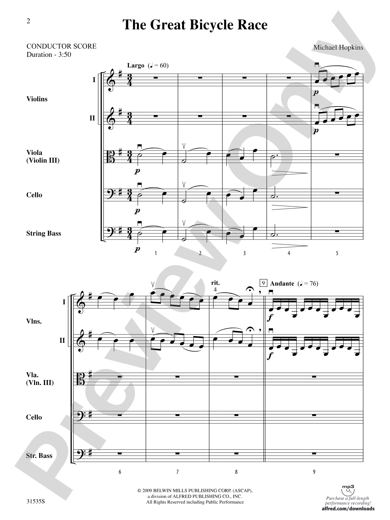 The Great Bicycle Race: String Orchestra Conductor Score & Parts