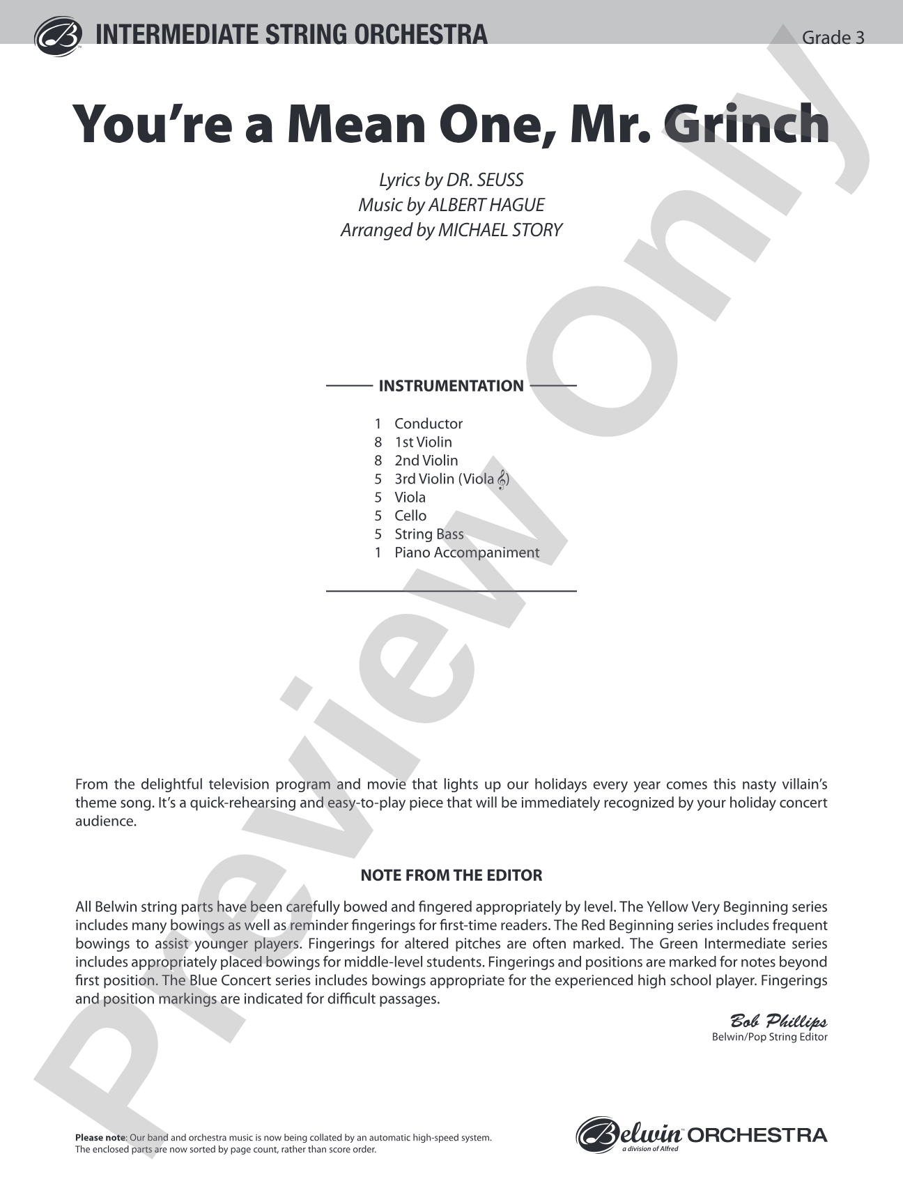 You're a Mean One, Mr. Grinch: String Orchestra Conductor Score & Parts