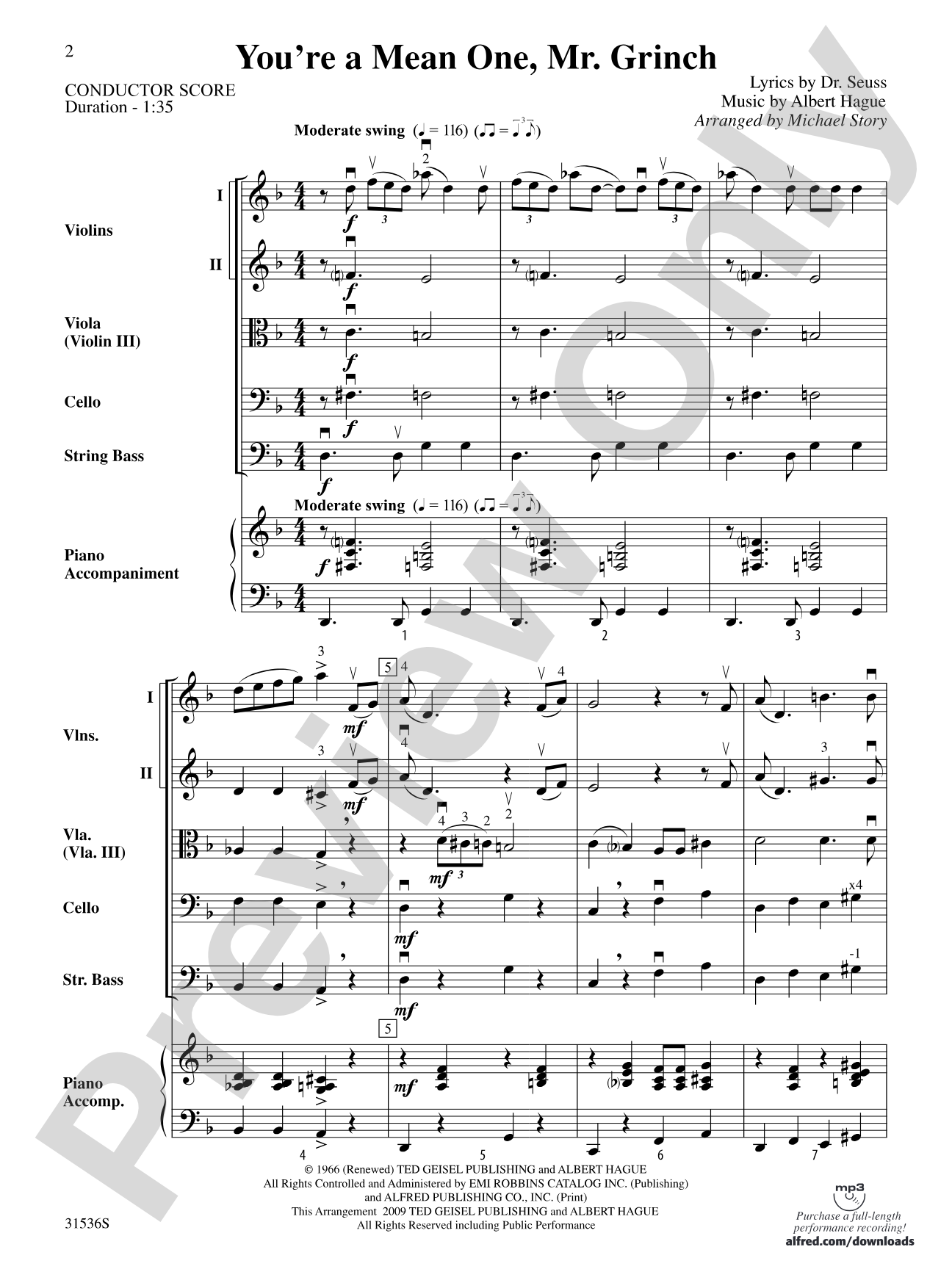 You're a Mean One, Mr. Grinch: String Orchestra Conductor Score & Parts