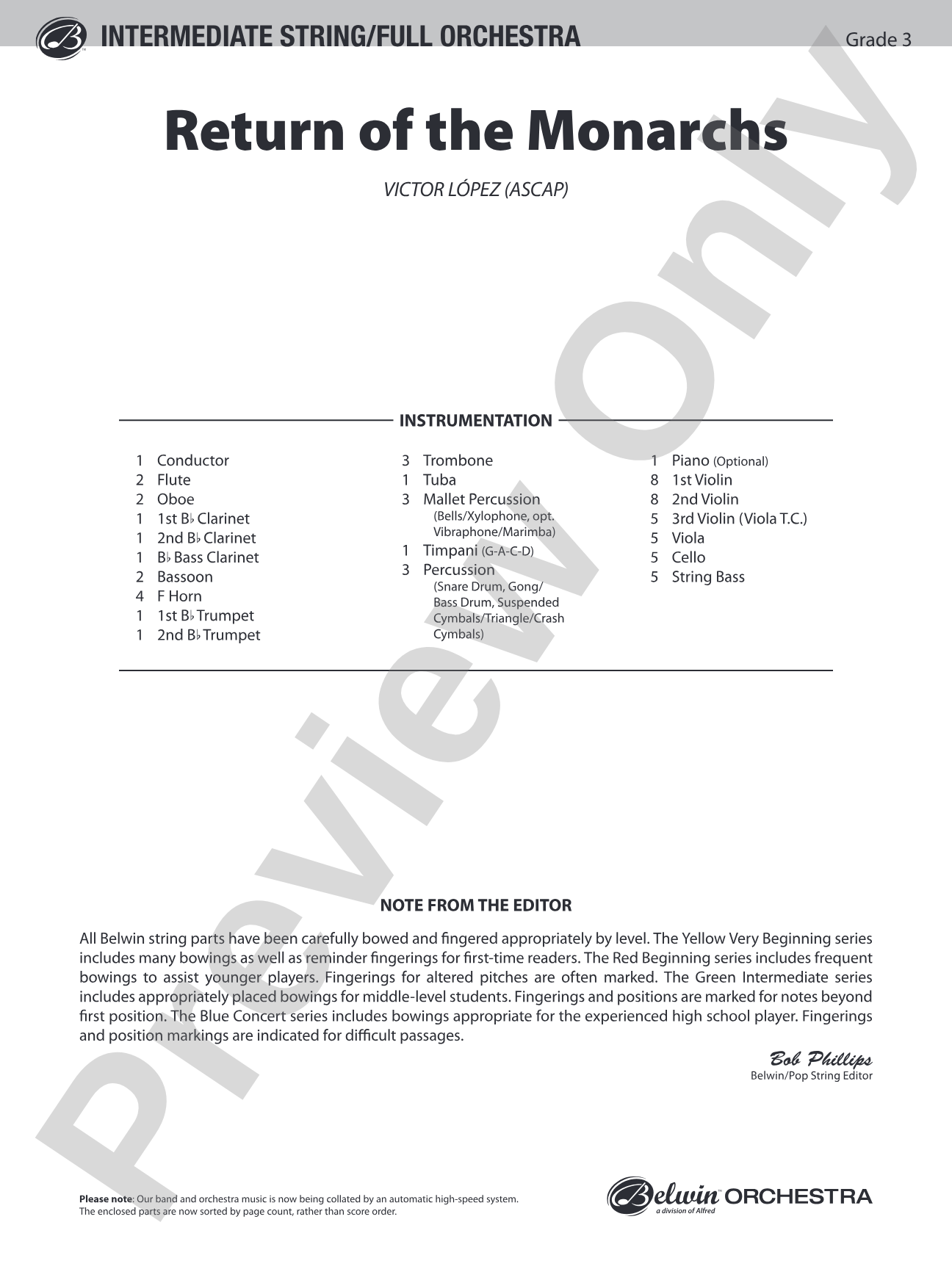 Return of the Monarchs: Full Orchestra Conductor Score & Parts