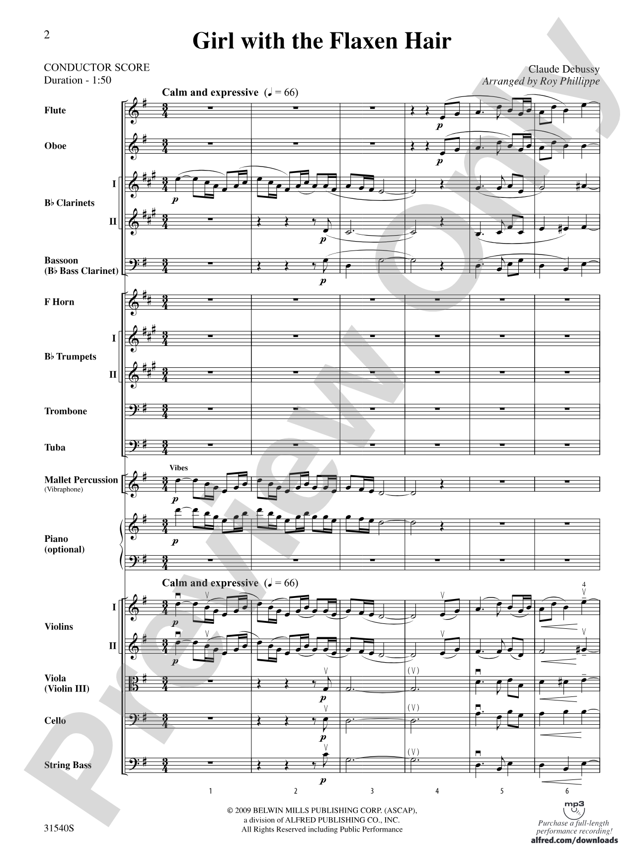 Girl with the Flaxen Hair: Full Orchestra Conductor Score & Parts