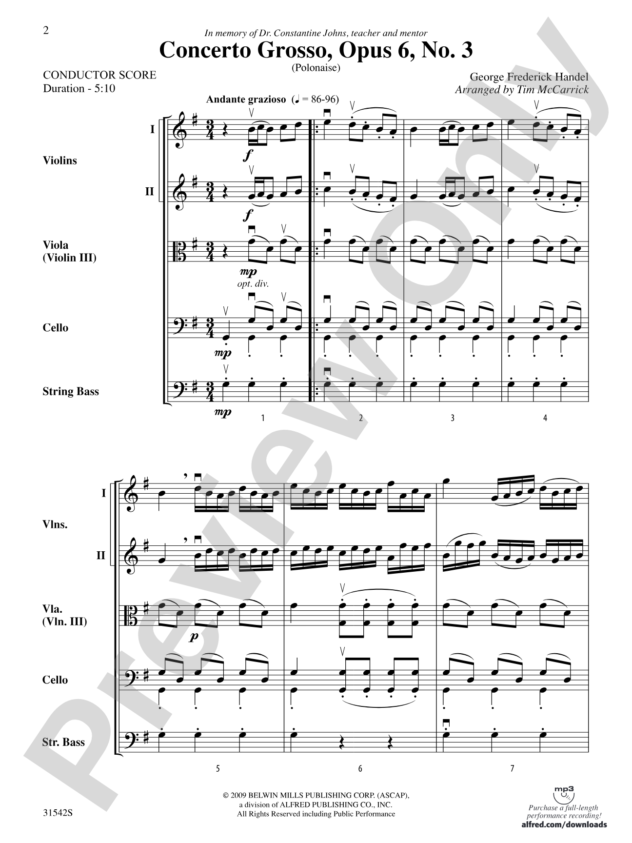 Concerto Grosso, Opus 6, No. 3 (Polonaise): String Orchestra Conductor Score & Parts