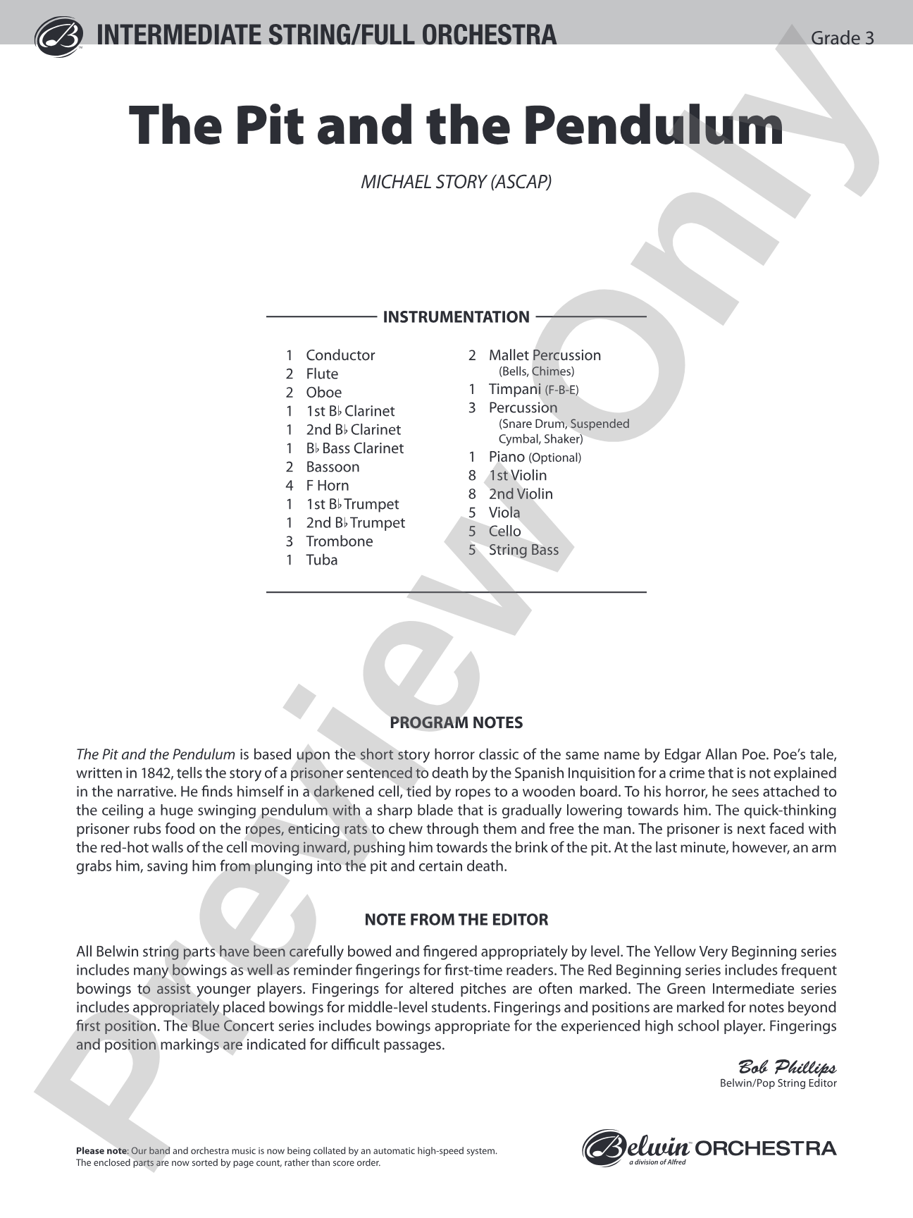 The Pit and the Pendulum: Full Orchestra Conductor Score & Parts