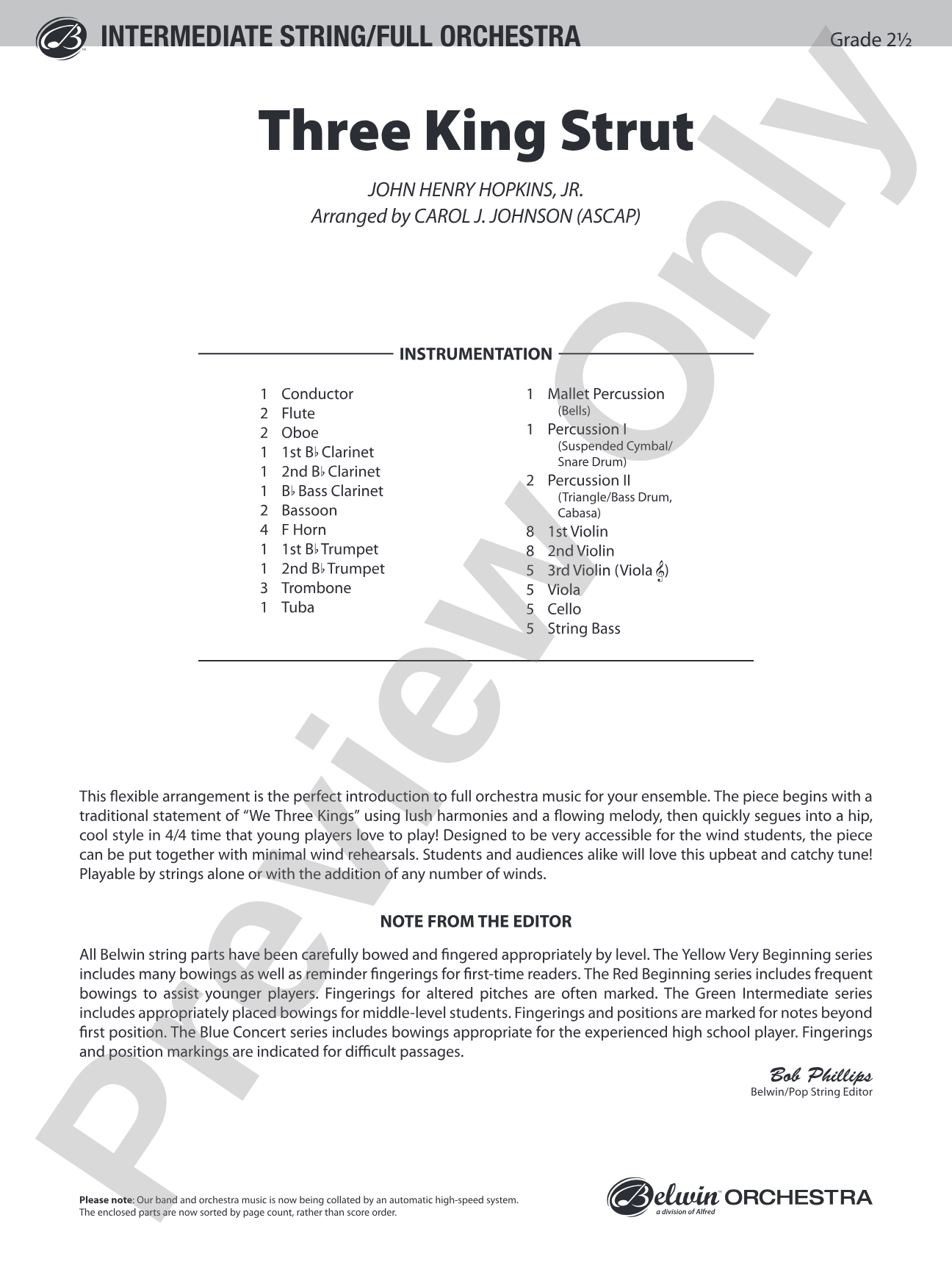 Three King Strut: Full Orchestra Conductor Score & Parts