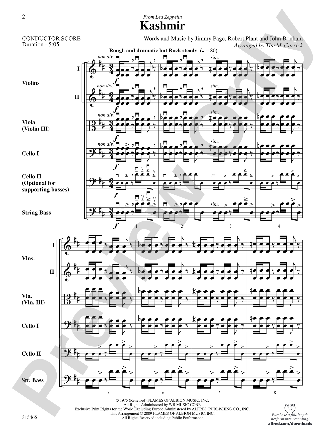 Kashmir: String Orchestra Conductor Score & Parts