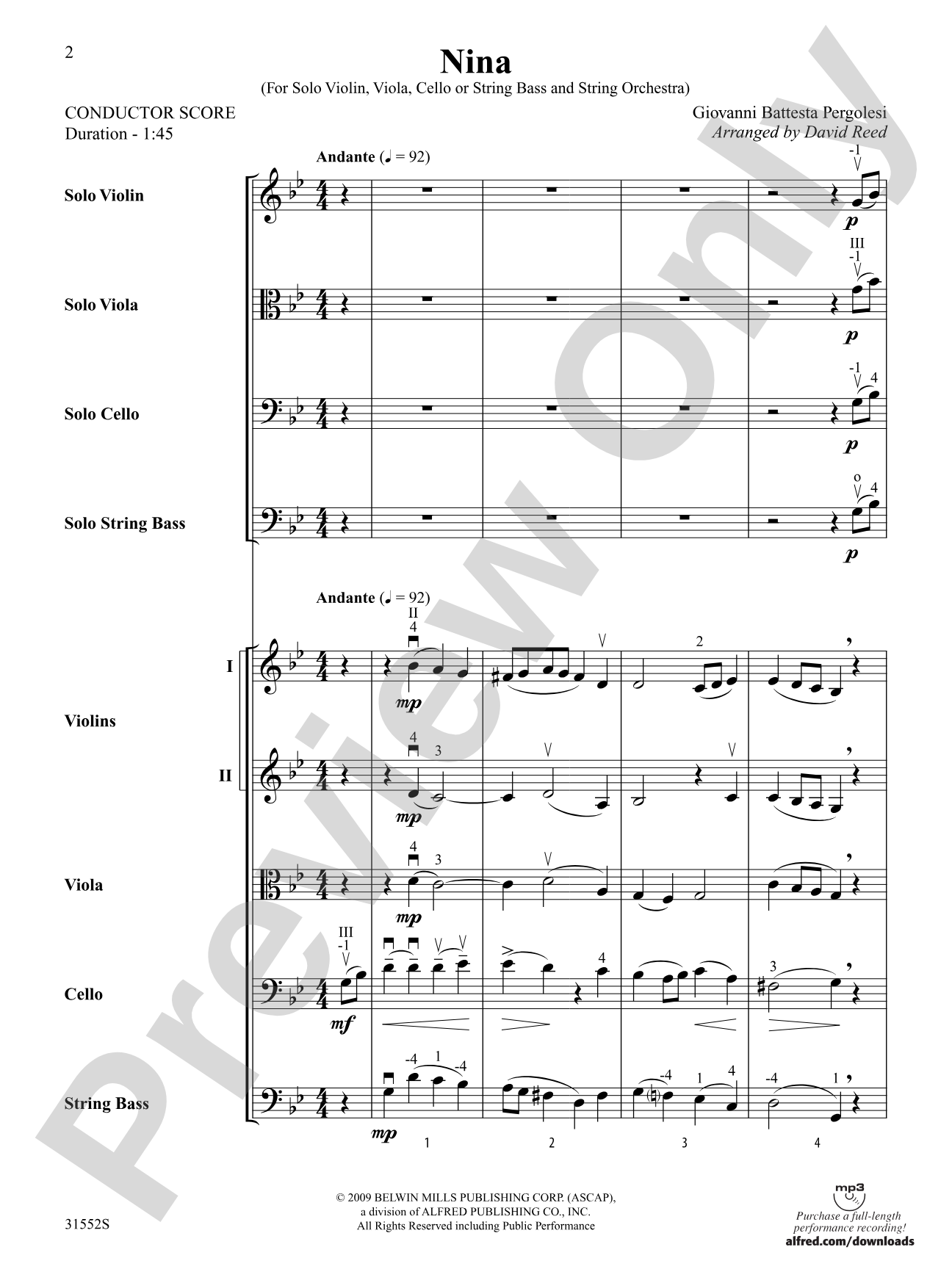 Nina: String Orchestra Conductor Score & Parts