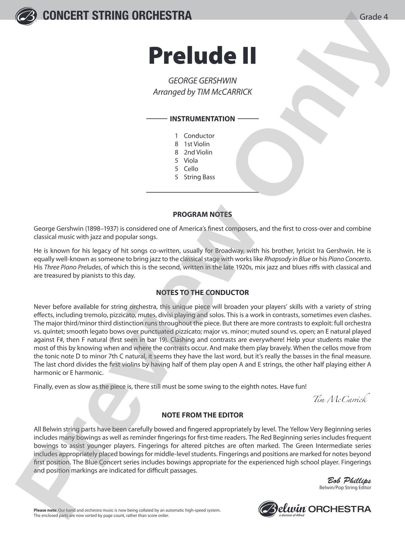 Prelude II: String Orchestra Conductor Score & Parts