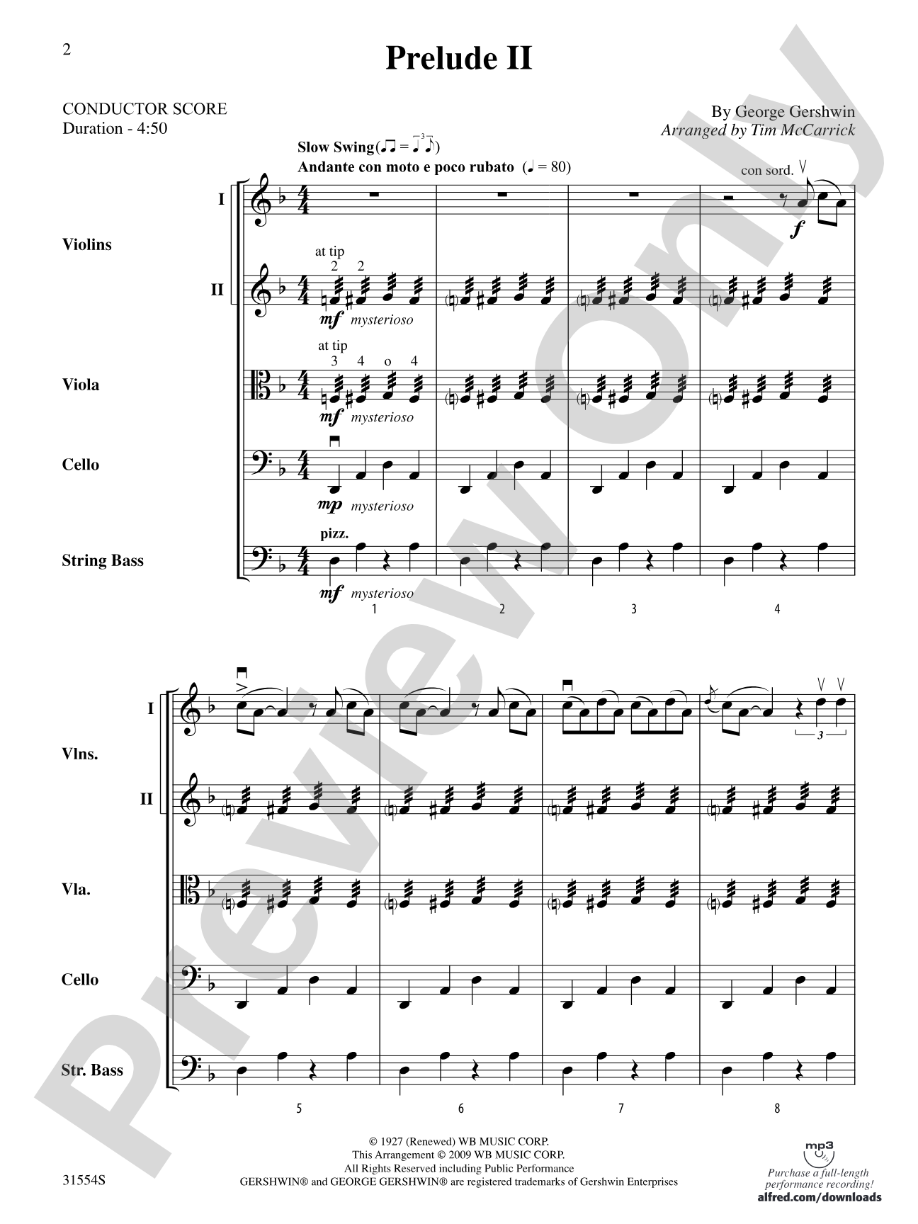 Prelude II: String Orchestra Conductor Score & Parts