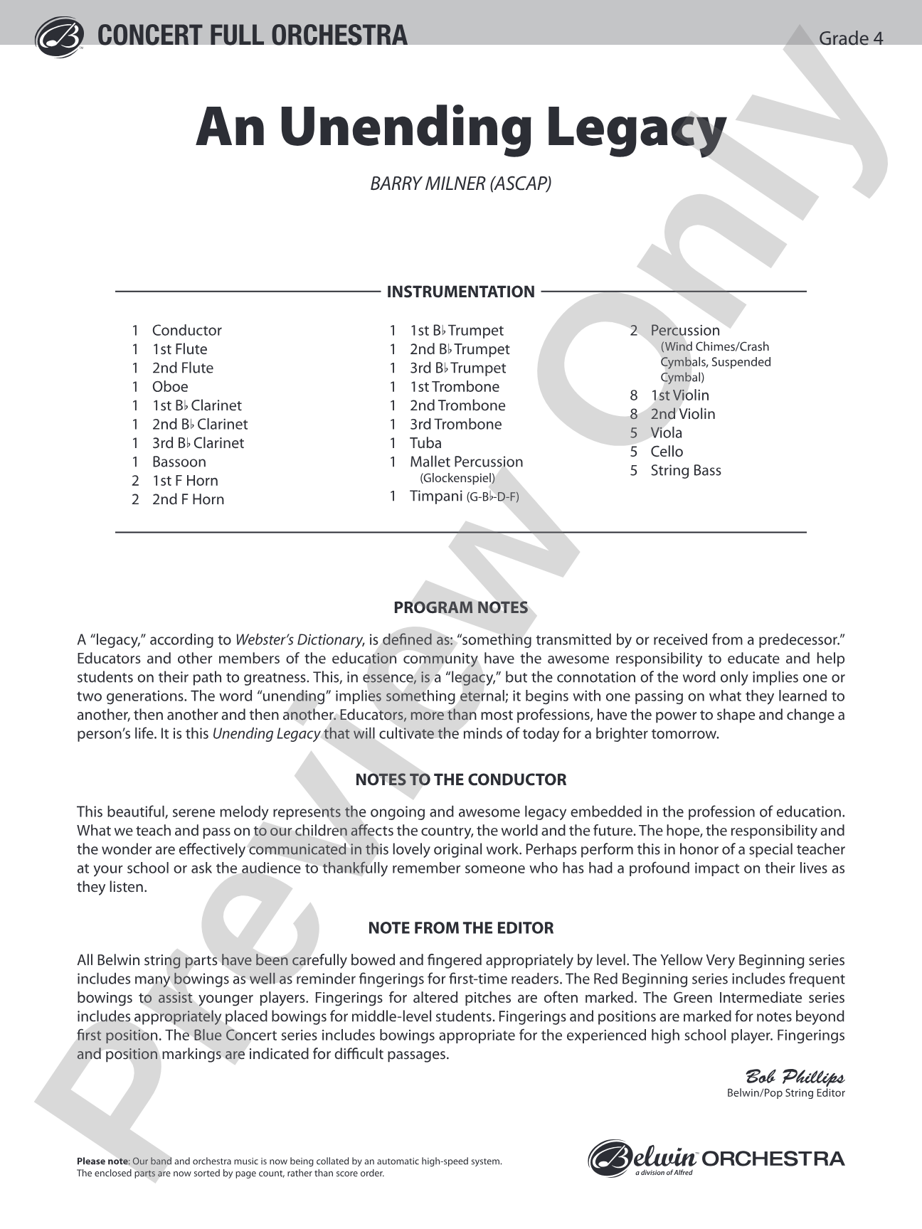 An Unending Legacy: Full Orchestra Conductor Score & Parts