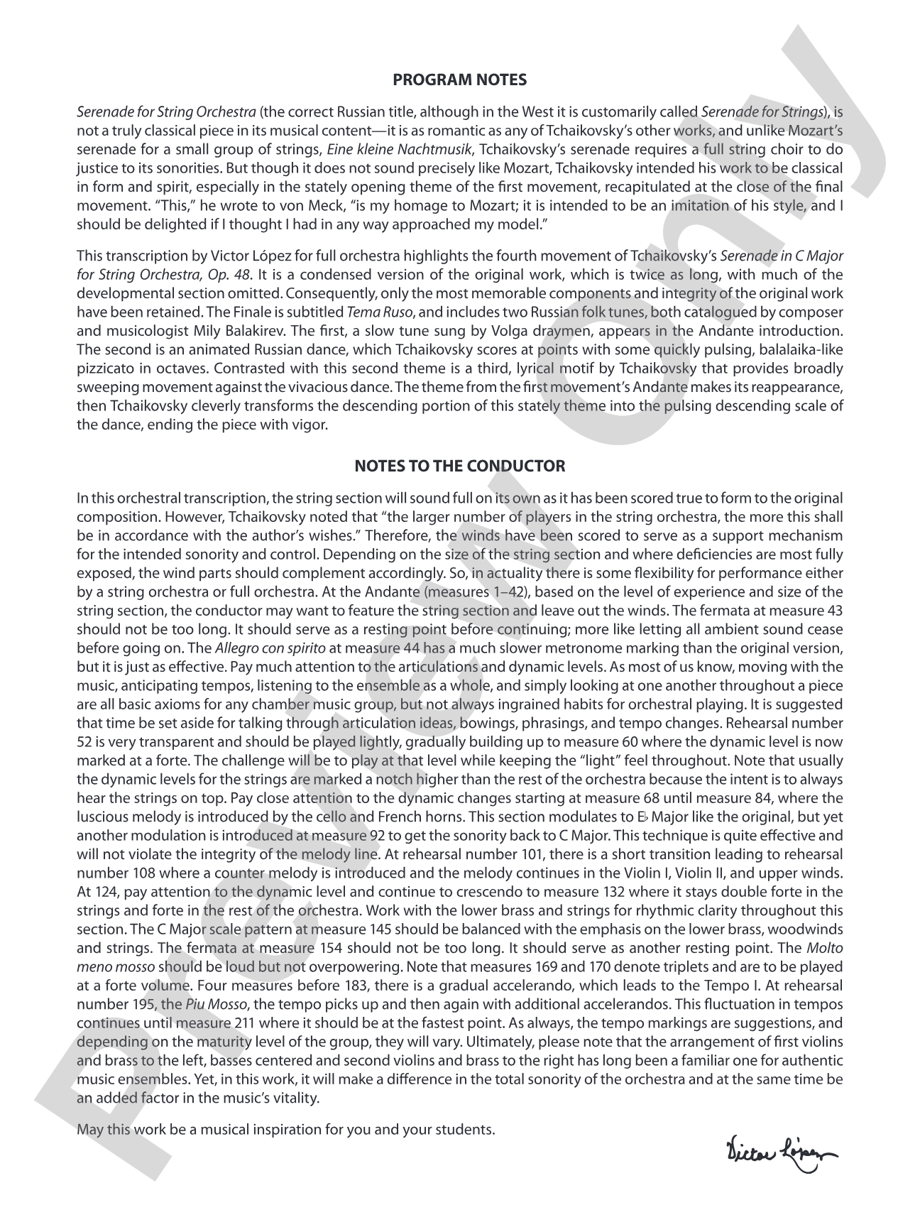 Serenade for Strings Mvt. IV Finale (Tema Ruso): Full Orchestra Conductor Score & Parts